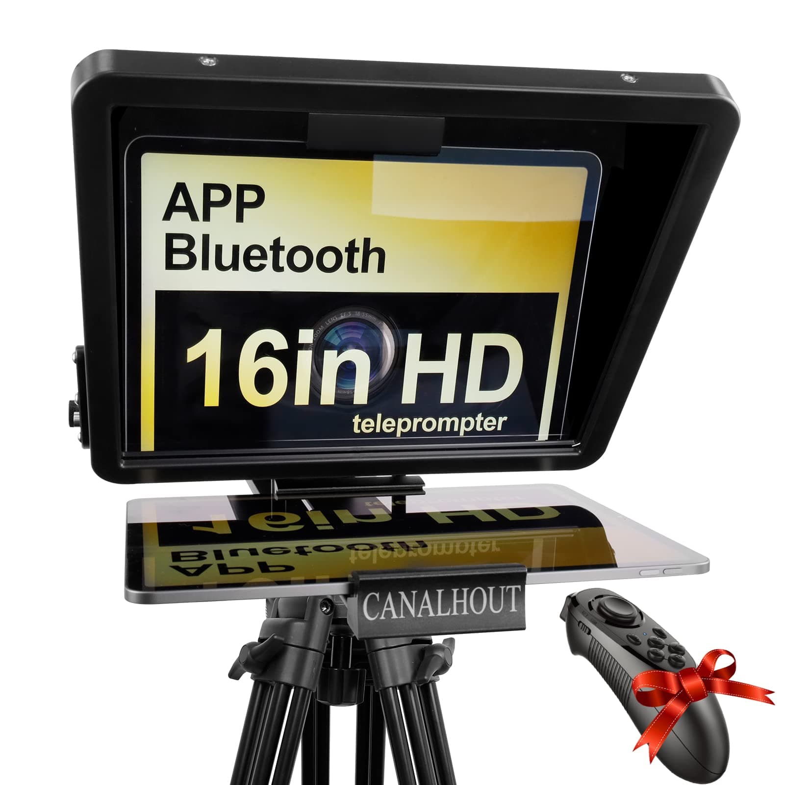 16" Universal Teleprompter with Remote Control, Fit All Tablets/iPad, Video Camera/DSLR, Pre-Assembled, 70/30 Beam Splitting Glass with Waterproof Tote, Speech and Video Creation