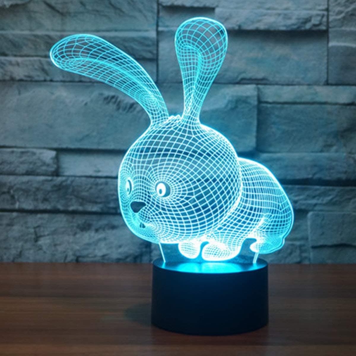 3D LED Illusion Lamp Night Light, EASEHOME Optical Bedside Table Night Lights Illuminating Kids Lamp 7 Colour Changing Touch Button 1.5M USB Cable Decoration Desk Lamps, Rabbit