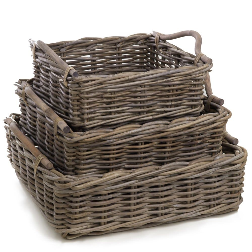 The Basket Lady Square Wicker Tray, Medium, Serene Grey