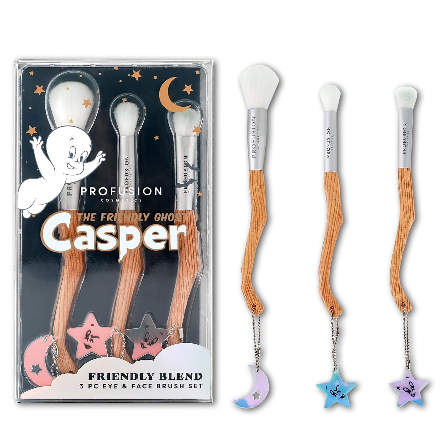 Profusion Cosmetics Casper The Friendly Ghost 3 Piece Eye and Face Brush Set for Flawless Makeup, Achieve Adorable Look with the Essentials Elegance Brush Set