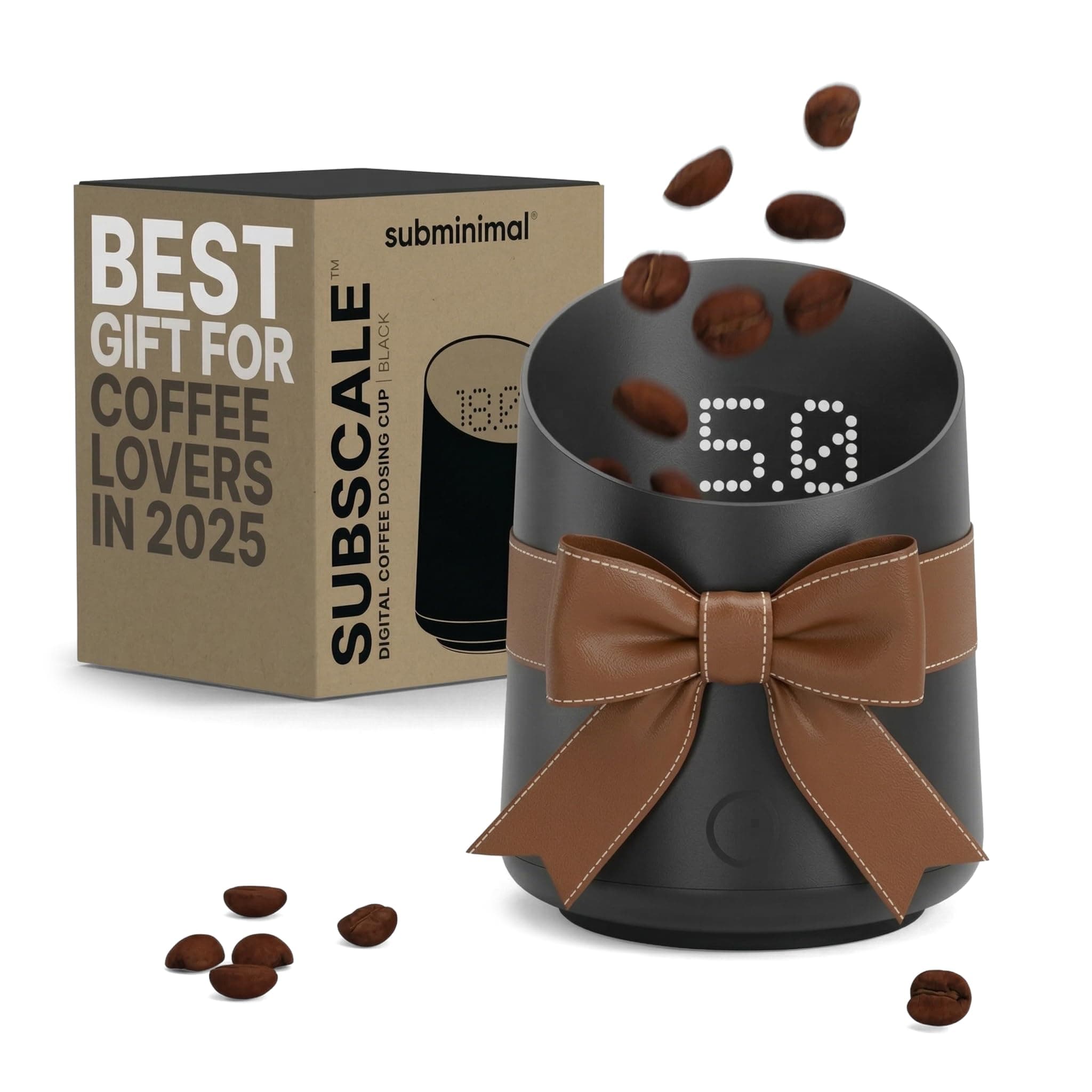 Subminimal Subscale| Digital Coffee Dosing Cup, Invisible LED Display, Touch Activated, Accurate Coffee Beans Weighing Scale in Grams or Oz, USB-C Rechargeable, IPX4 Splash Resistant - Black