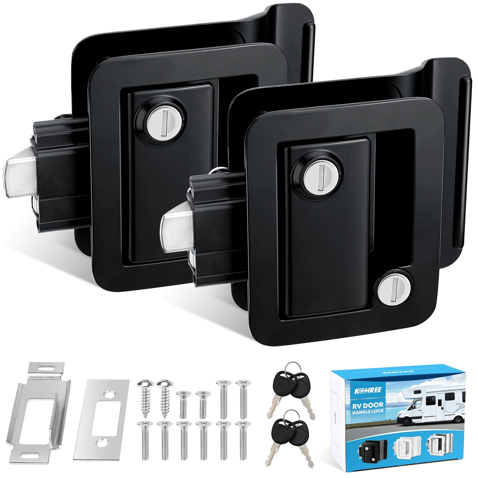 2 PCS RV Door Locks Replacement with Paddle Deadbolt, Camper Door Lock, 100% Metal RV Enclosed Travel Trailer Door Lock for Camper Horse Trailer Cargo Hauler