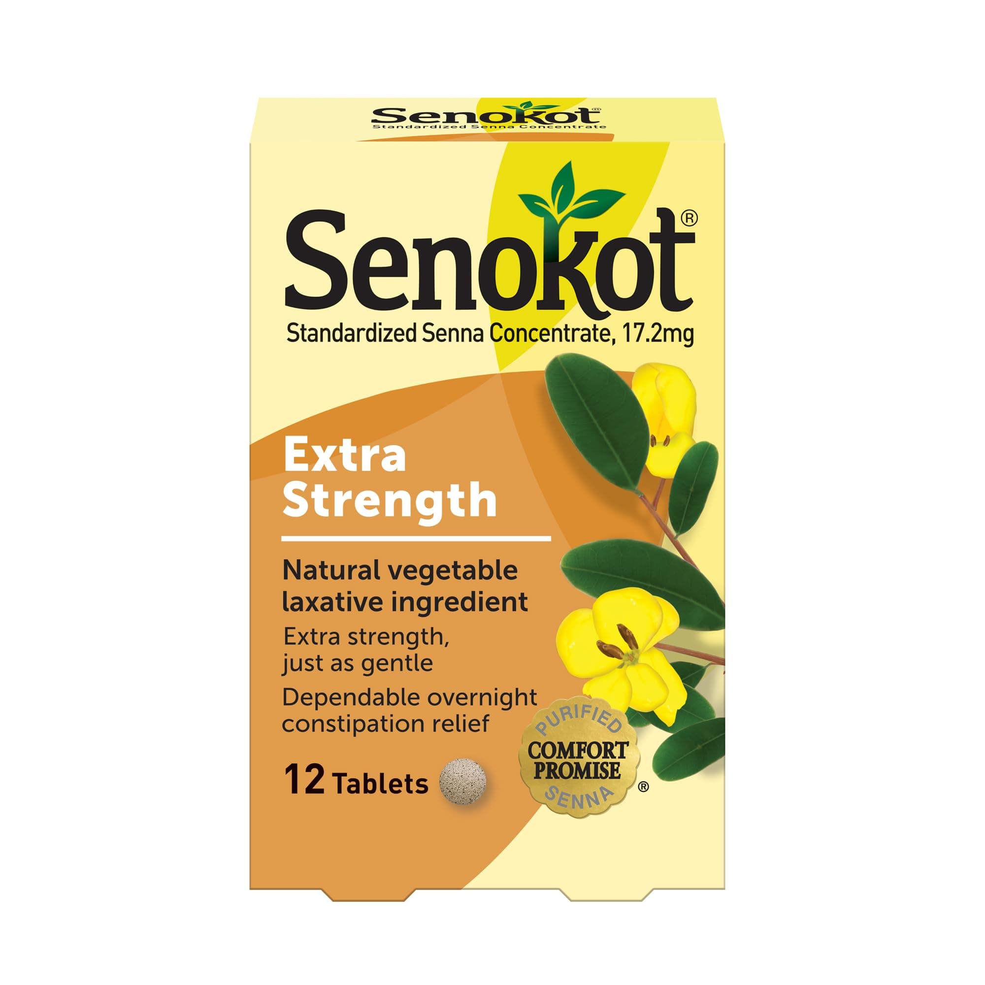 Senokot Extra Strength, 12 Tablets, Natural Vegetable Laxative Ingredient for Gentle Dependable Overnight Relief of Occasional Constipation