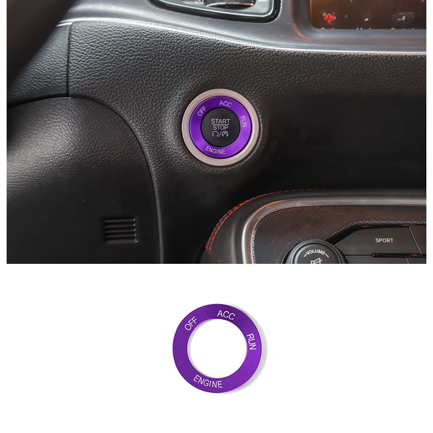 for Challenger Charger Engine Start Stop Trim for 2010-2021 Dodge Challenger Charger RAM, for 2014 up Durango, Purple Aluminum Alloy 1pc