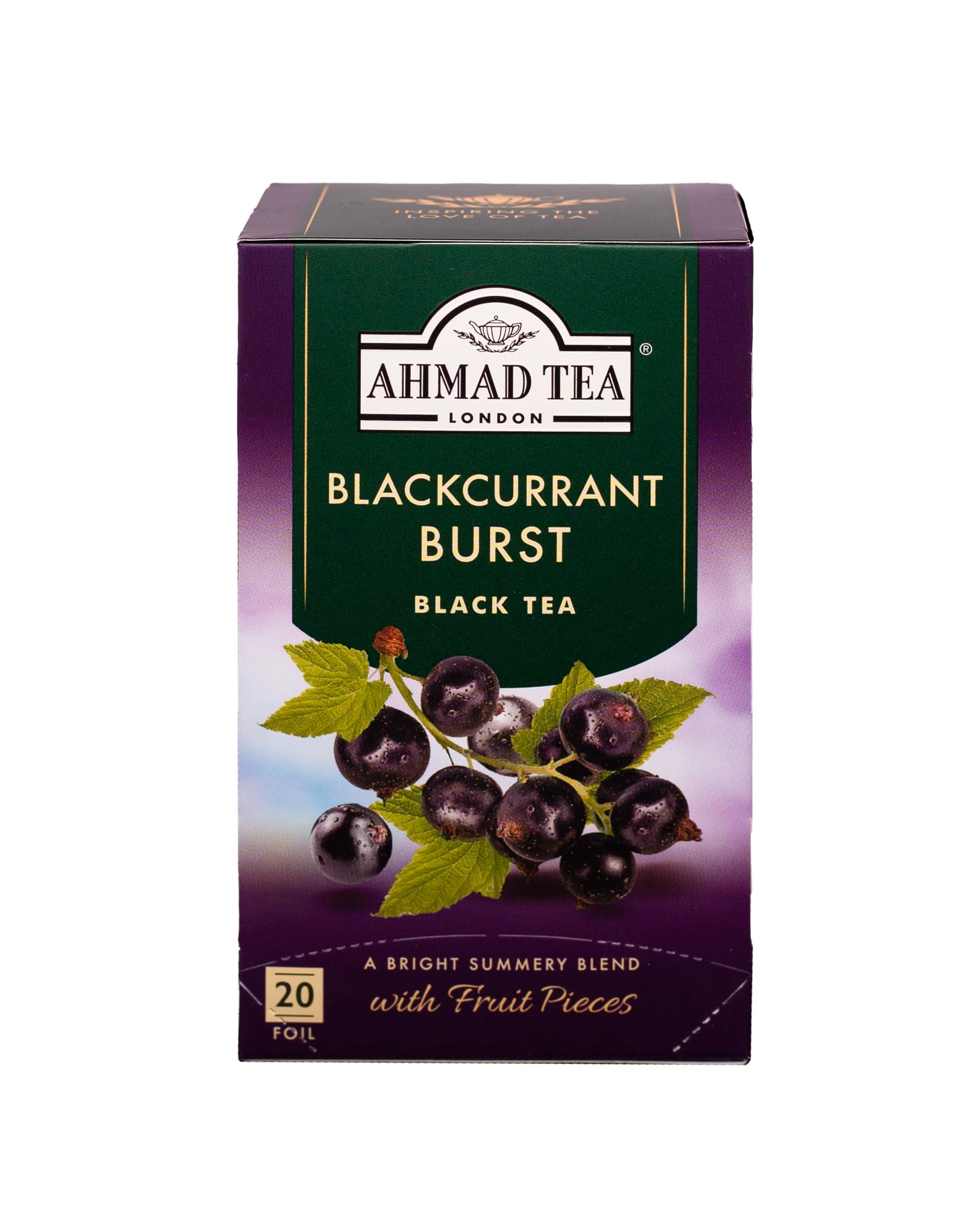 Ahmad Tea Fruit Black Tea | Blackcurrant Burst Fruit Black Tea | 20 Teabag Sachets | 1 Pack