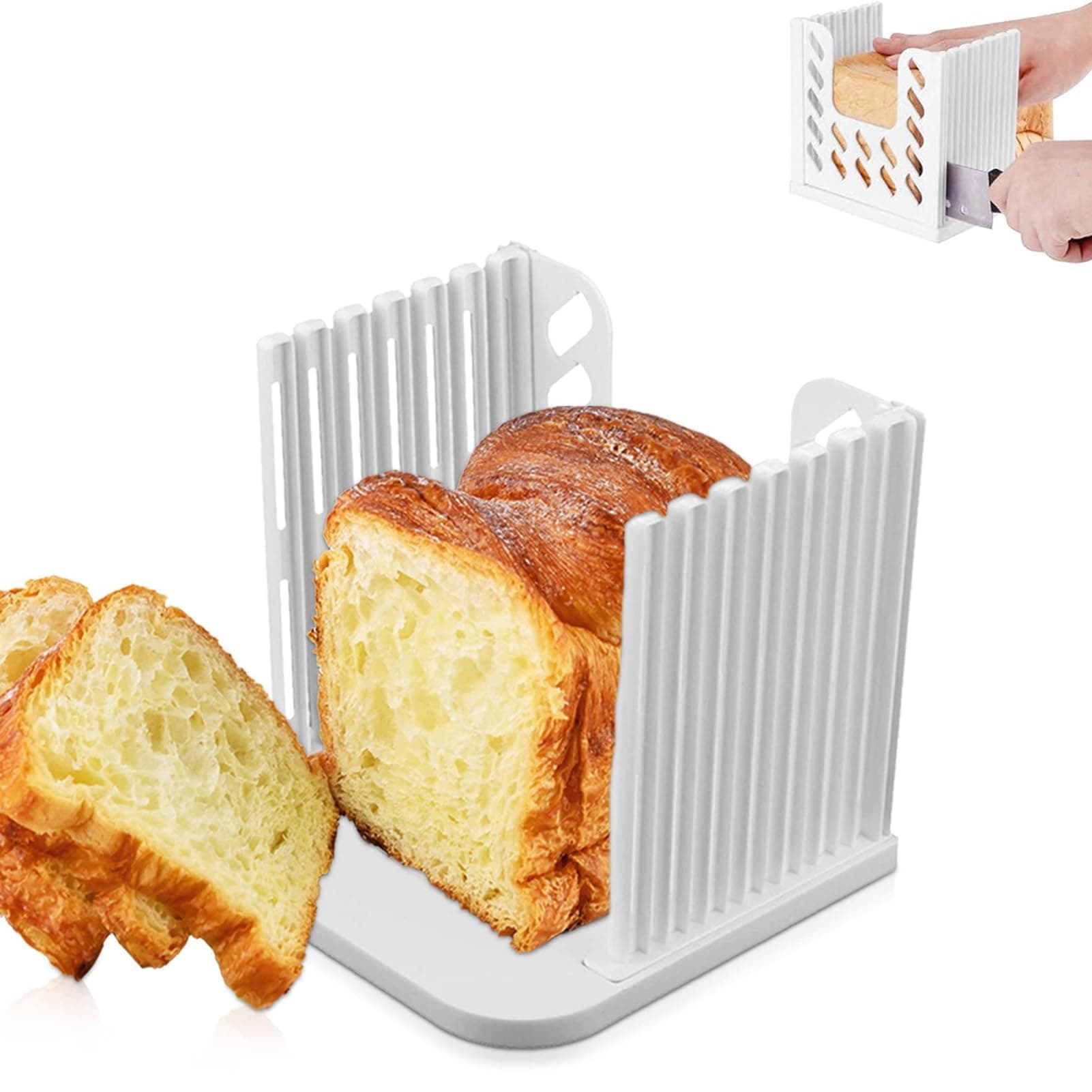 HERCHR Bread Slicer, Plastic Bread Slicer Machine Adjustable Toast Slicer Foldable and Manual Bread Slicer 2 Sizes Bread Loaf Slicer Foldable Kitchen Baking Tools for Homemade Bread, 16x15x14.5cm