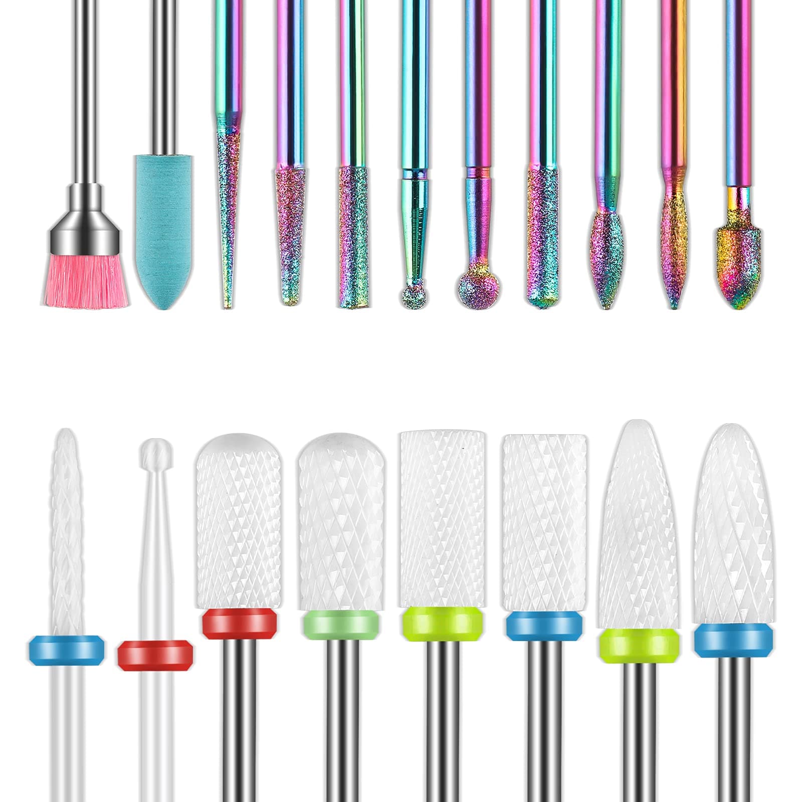 19pcs Nail Drill Bits Sets, 3/32 Inch Cuticle Electric Nail File and Ceramic Acrylic Gel Nail Bit Kit, Acrylic Nail Art Tools, Carbide Cuticle Remover Bits for Manicure Pedicure, Home Salon