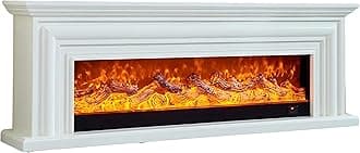 Electric Fireplace (200cm) with 1500W Heater, LED Wood Frame, Remote Control, Adjustable Flame, Beautiful TV Stand, Home Decorations (XL, 200cm, White)