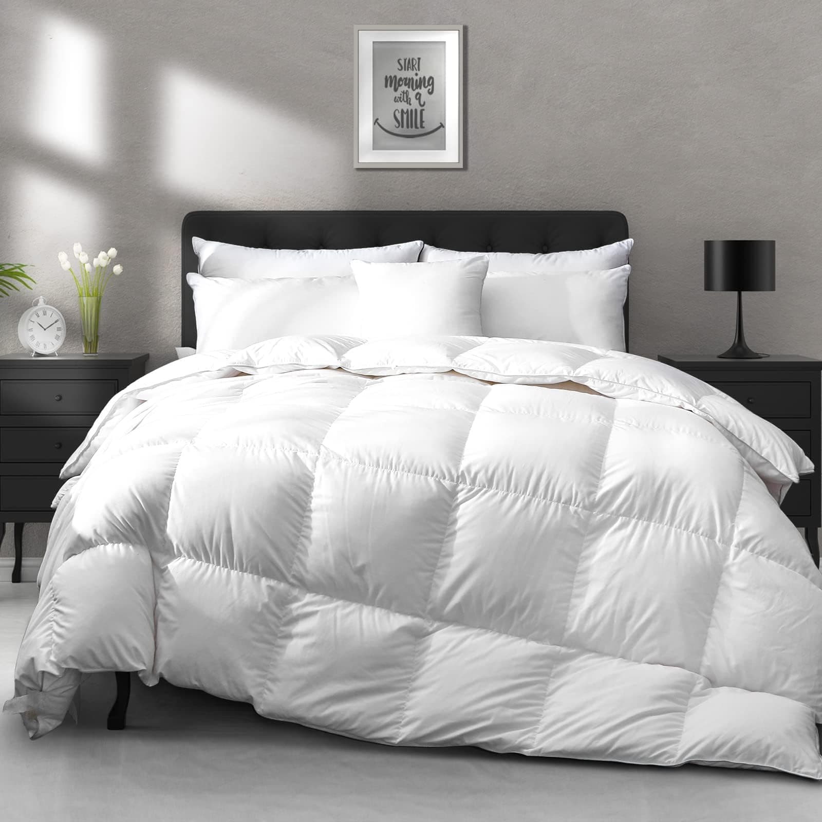 Lightweight Down Feather Fibers Comforter King Size - Cooling Bed Comforter, Hotel Collection High Fill-Power Thin Duvet Insert for Warm Weather/Hot Sleepers, 106x90, White