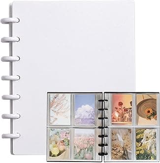 K-Pop Photocard Binder, Photo Album,3-Inch Photo Card Holder Book Cover With 20 Inner Page,80 Pocket Display 160 Photos, Idol Album Business Card Collection 7 Ring Photo Protector, White, 20 Pages