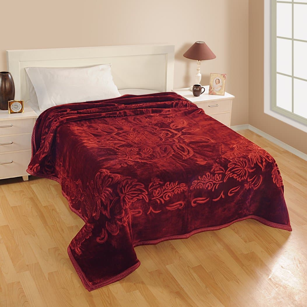 Shital Mink with Embossing Blanket, King, Maroon