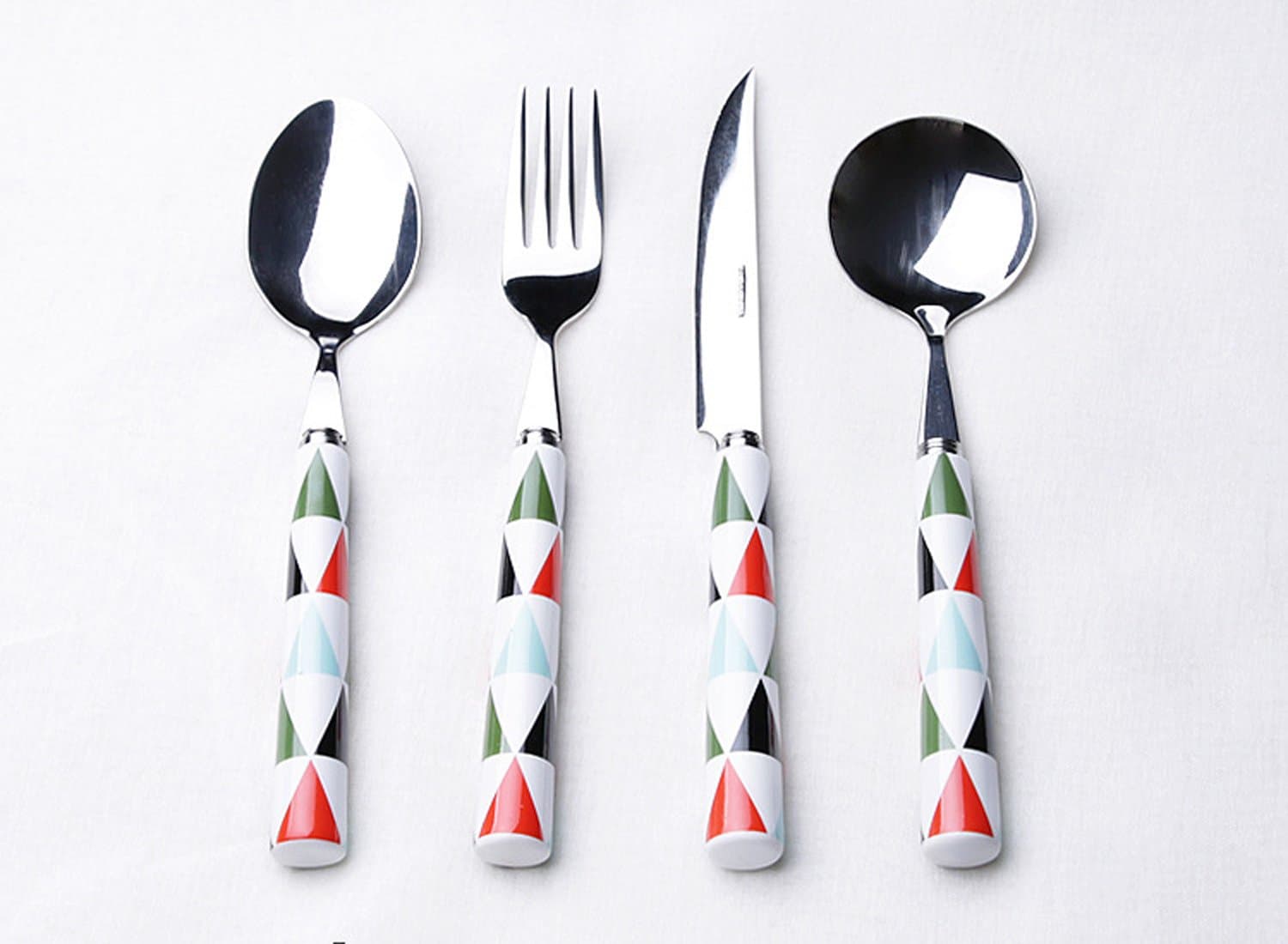 Meaning4 Cutlery Set Stainless Steel Flatware Tableware Porcelain Handle Dinnerware 4-Piece (1PC Knife+1PC Fork+1PC Dessert Spoon+1 PC Teaspoon) Northern Europe