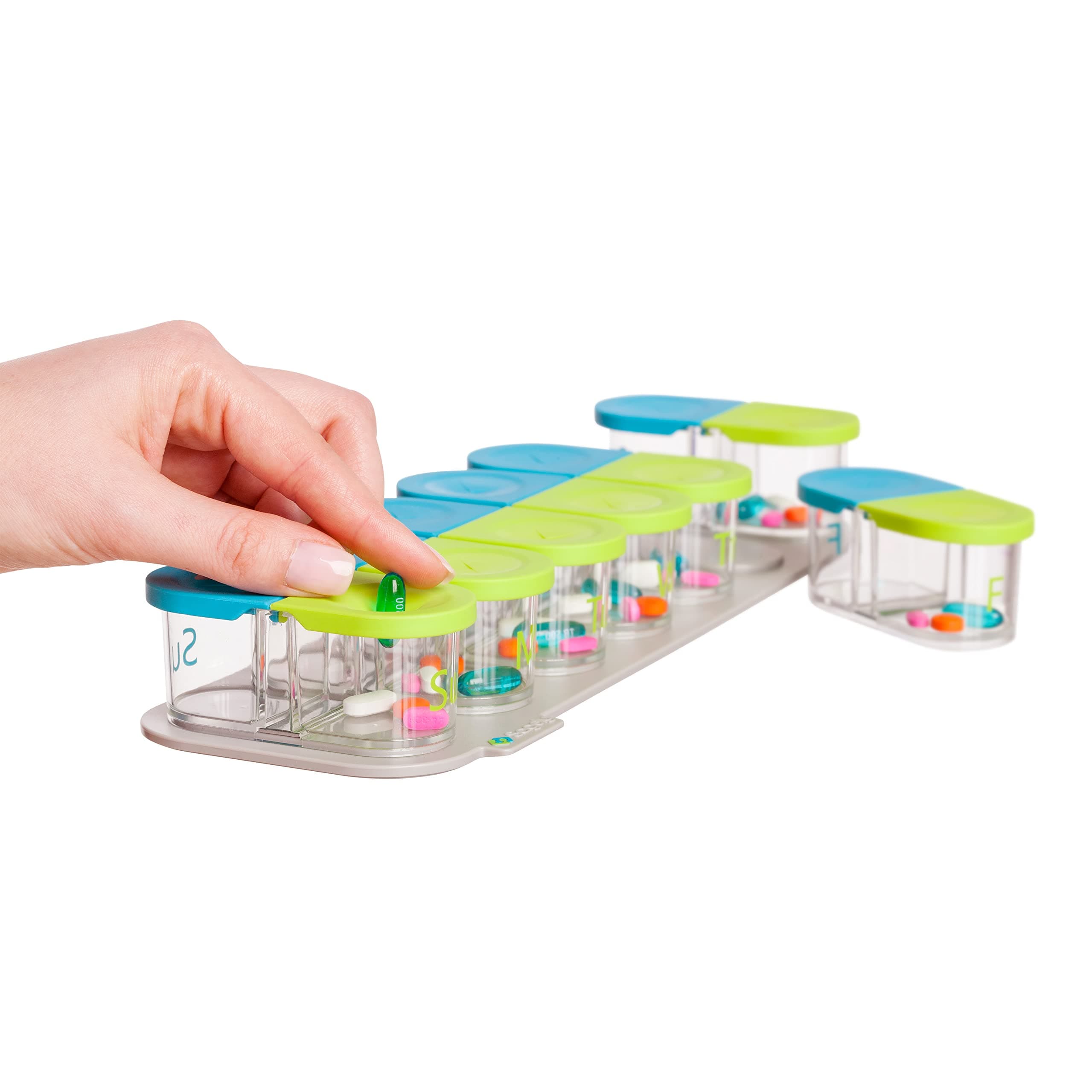 Smart Active Weekly Pill Box Organizer- AM/PM Pill Planner with Free App and 7 Removable Pods