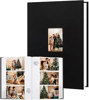 Photo Album 4x6 450 Photos with Writing Space,4 x 6 Photo Book Linen Cover with Front Window, 4x6 Picture Album 450 Photos Photo Album Book for Wedding Kids Travel Family Baby Pictures, Black