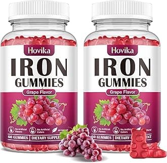 (2 Pack) Iron Gummies Supplement for Women & Men, Iron Supplements for Anemia with Vitamin C, B12, Folate-Blood Builder & Energy Support for Iron Deficiency - Grape Flavor, Vegan, 120 Gummies