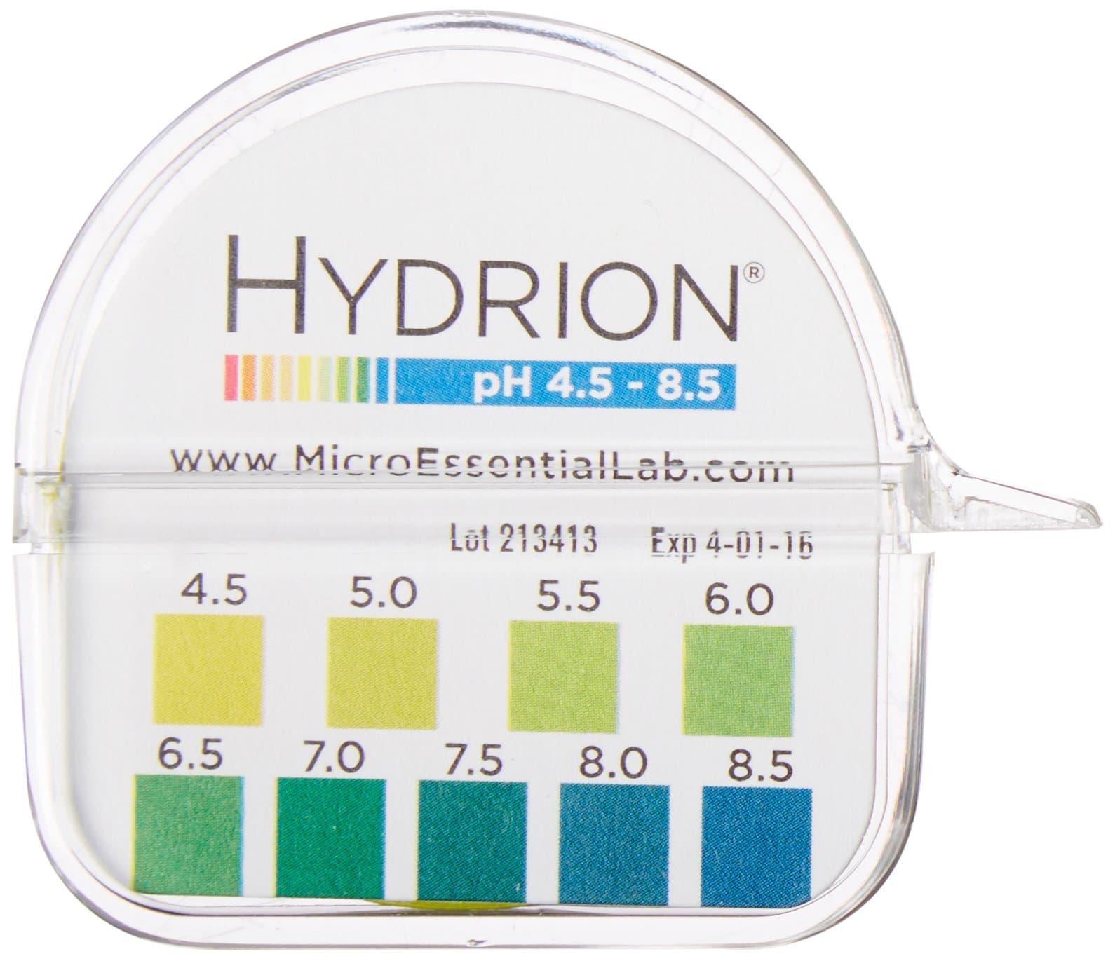 Micro Essential Lab 2210 Hydrion Vivid Short Range pH Test Paper Tape in Plastic Dispenser - 4.5 - 8.5 pH - Single Roll