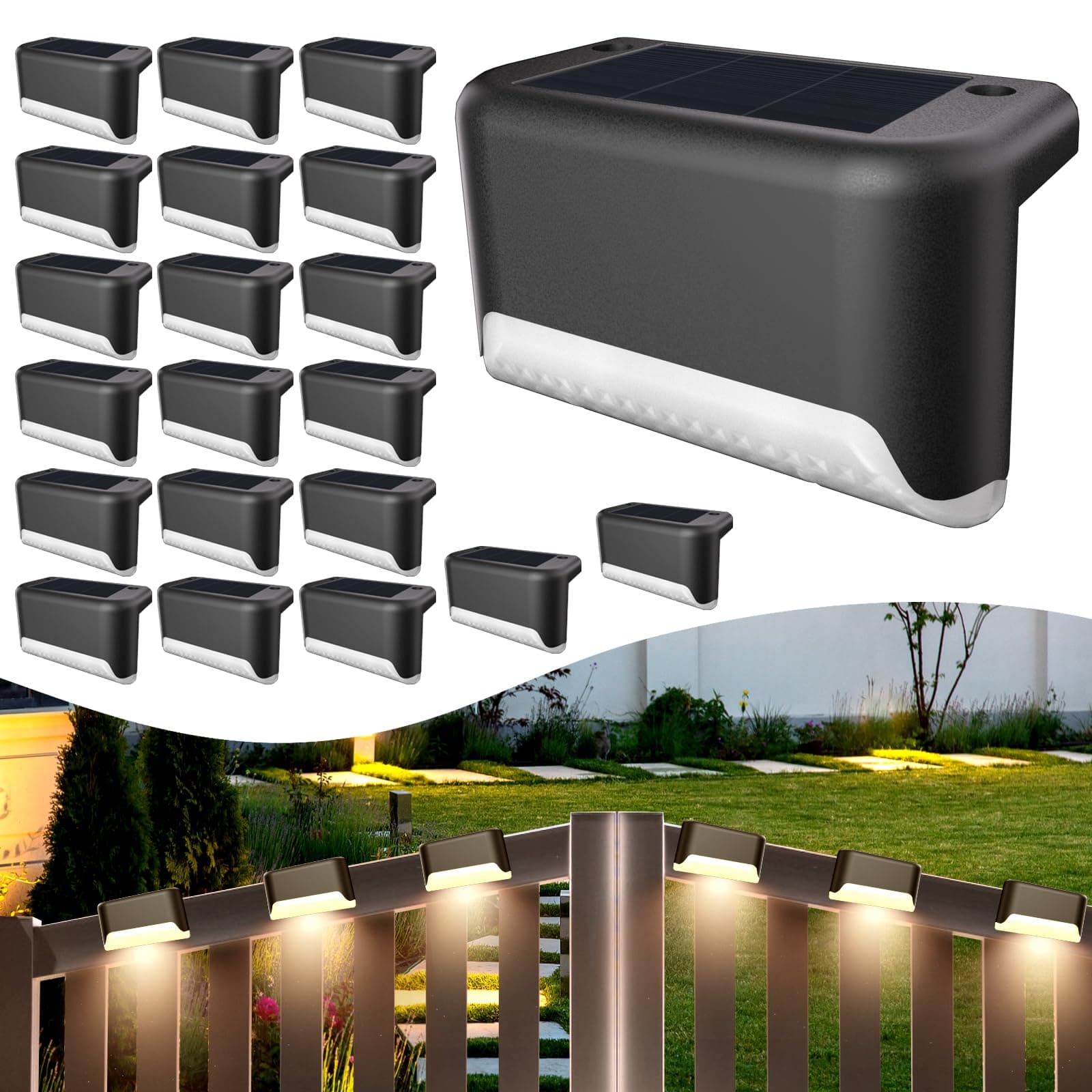 BKBB PPBB Solar Deck Lights Outdoor, 20 Pcs Solar Step Lights, Waterproof LED Solar Lights for Outdoor Stairs, Step, Fence, Yard, Patio, Railing, Garden and Pathway