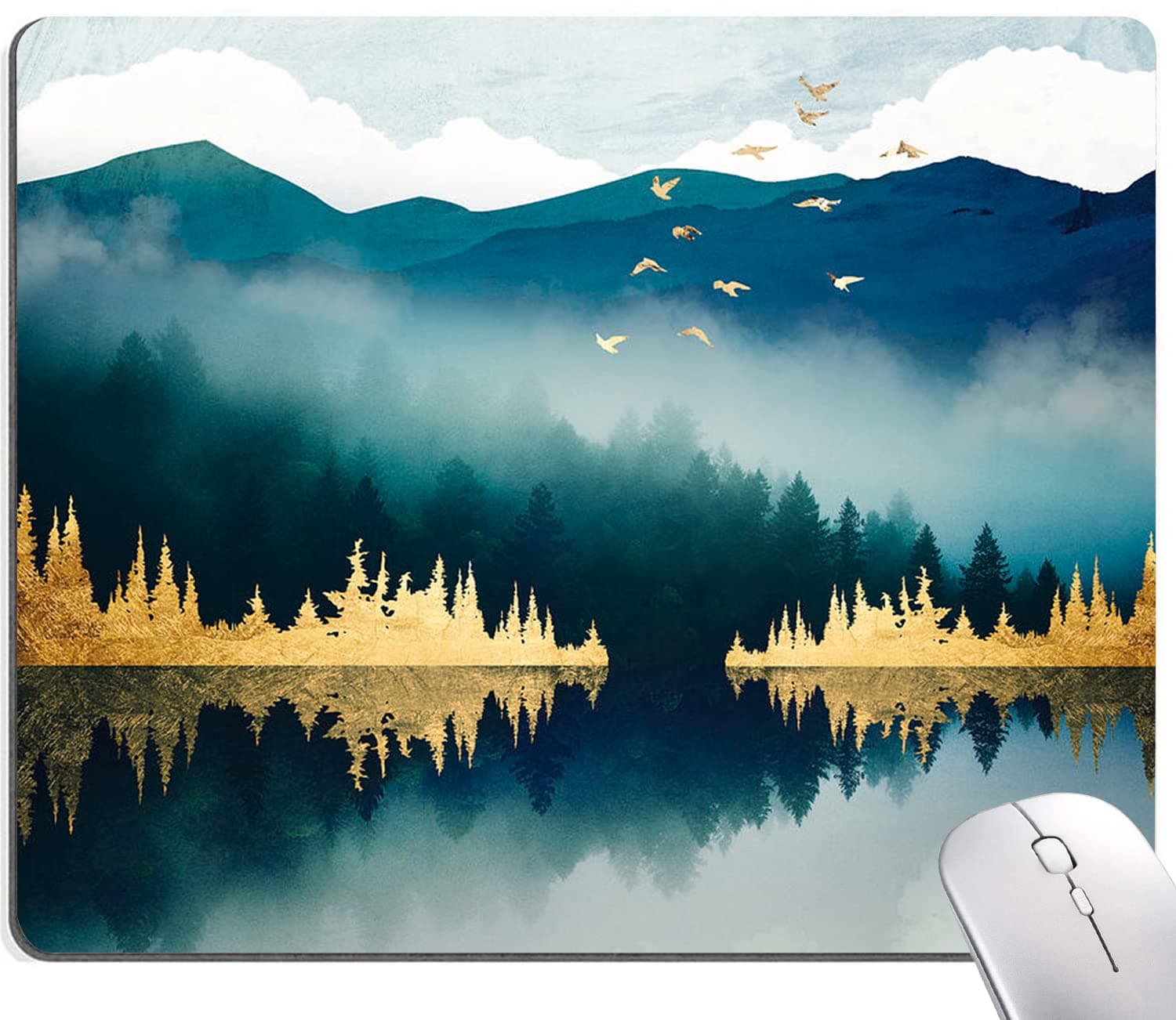 Abstract Landscape Mouse Pad - Square Waterproof Non-Slip Rubber Base for Office Laptop, 9.5"x7.9"x0.12" Inch (Mountain Landscape)