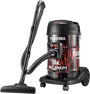 Toshiba Drum Type Vacuum Cleaner, 20000Pa Suction 1800 Watts 20 Liters Push Handle & Big Wheels Blowing Function, Ideal for Home & Car Interior Cleaning, Red/Black, VC-DR180ABF(R)