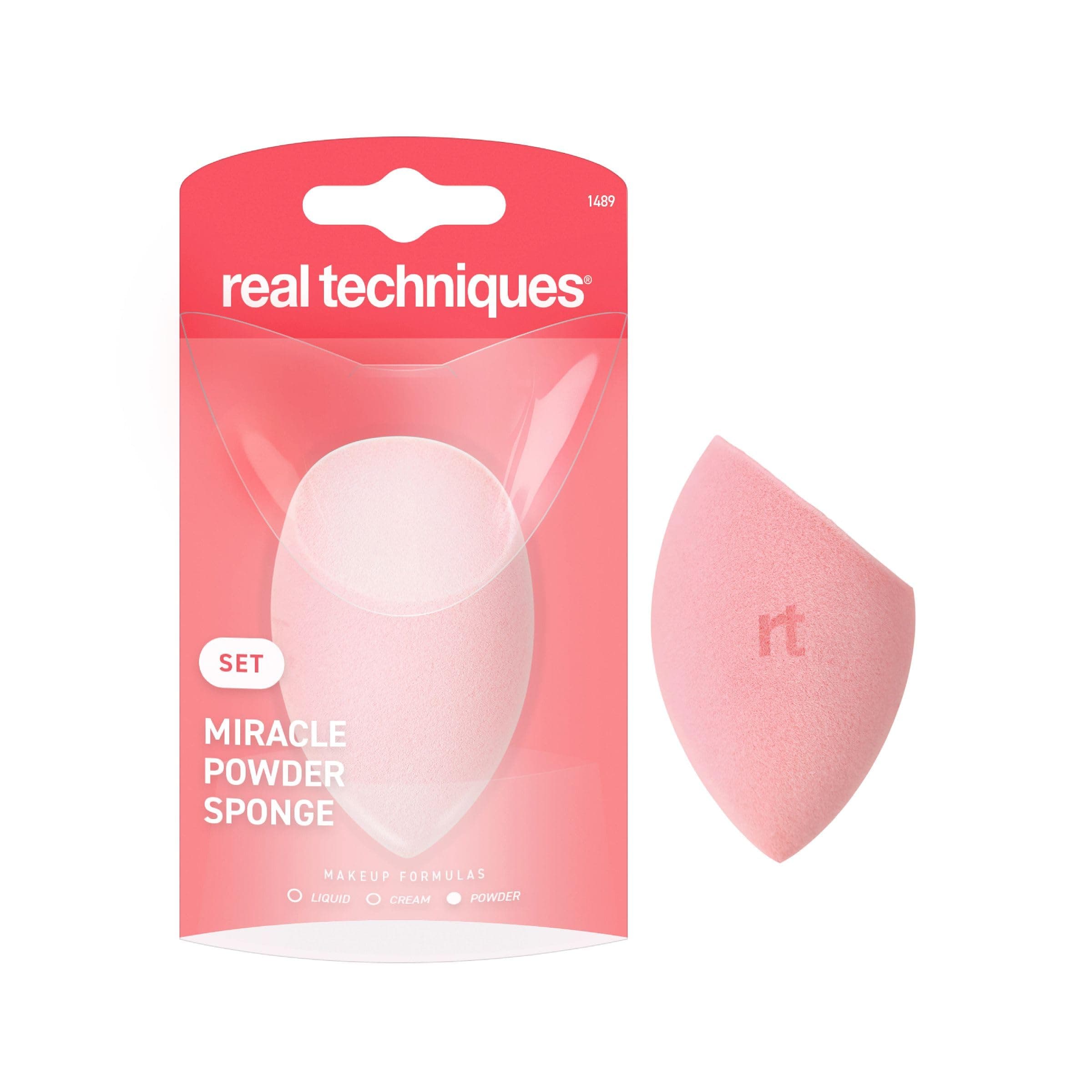 Real Techniques Miracle Powder Sponge for Blending, Setting & Blurring with Velvet Finish – Use Dry or Damp – For Foundation, Blush, Bronzer – Cruelty-Free, Latex-Free, Vegan