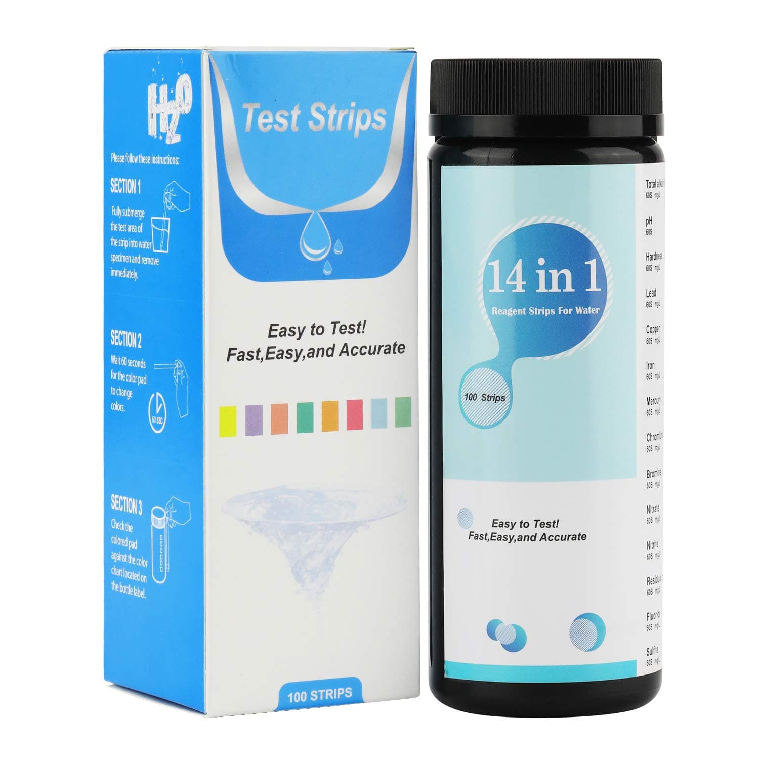 Apsung Drinking Water Test Strips, 14-in-1 Drinking Water Quality Test Kit 100 Strips, Home and Kitchen Water Test Strips, Test pH, Total Alkalinity, Hardness, Nitrate and More