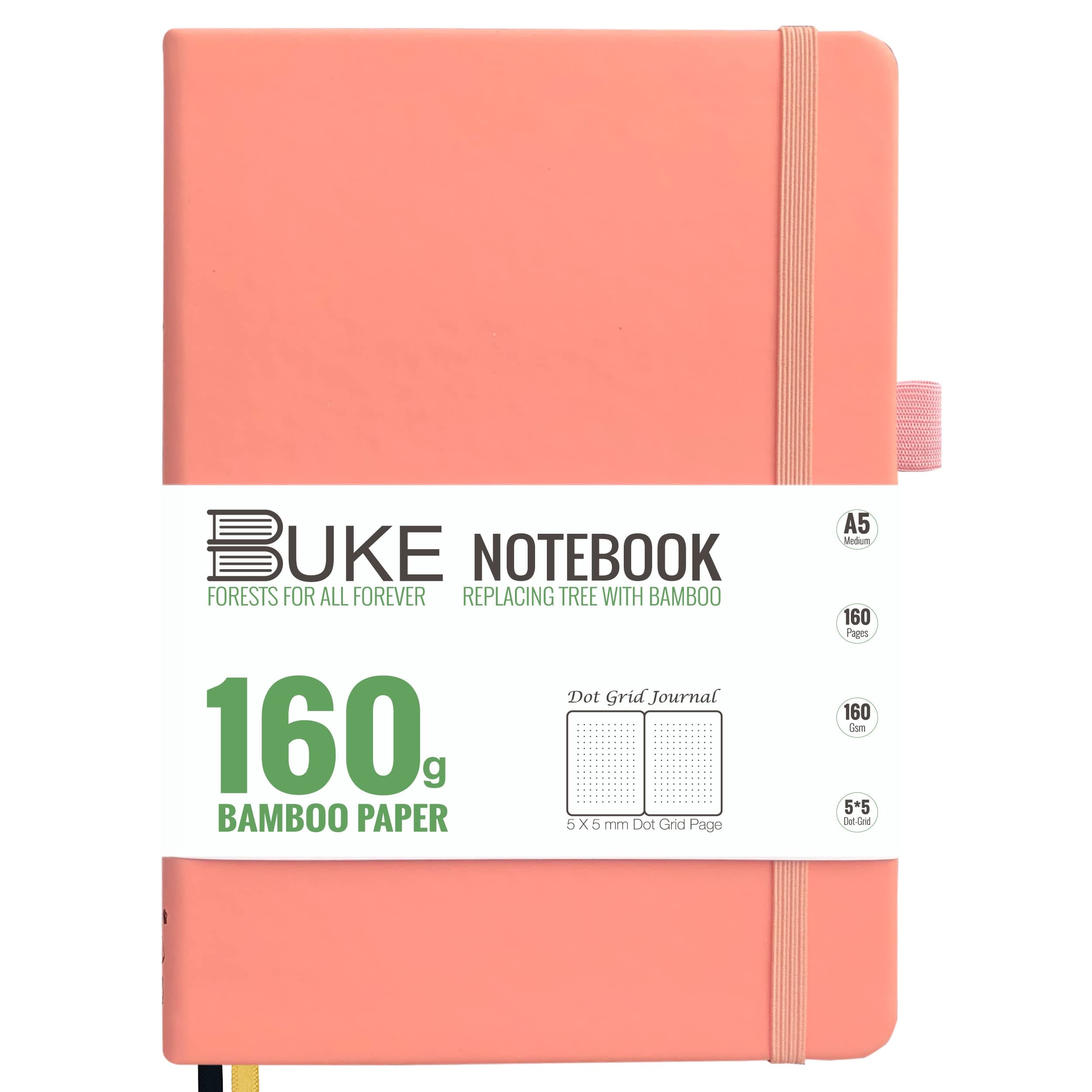 Bullet Dotted Journal A5 Dot Grid Notebook - 160GSM Ultra Thick Bamboo White Paper - Vegan PU Leather Hardcover - 5x5mm DOT-GRID 160 Pages Drawing BUJO