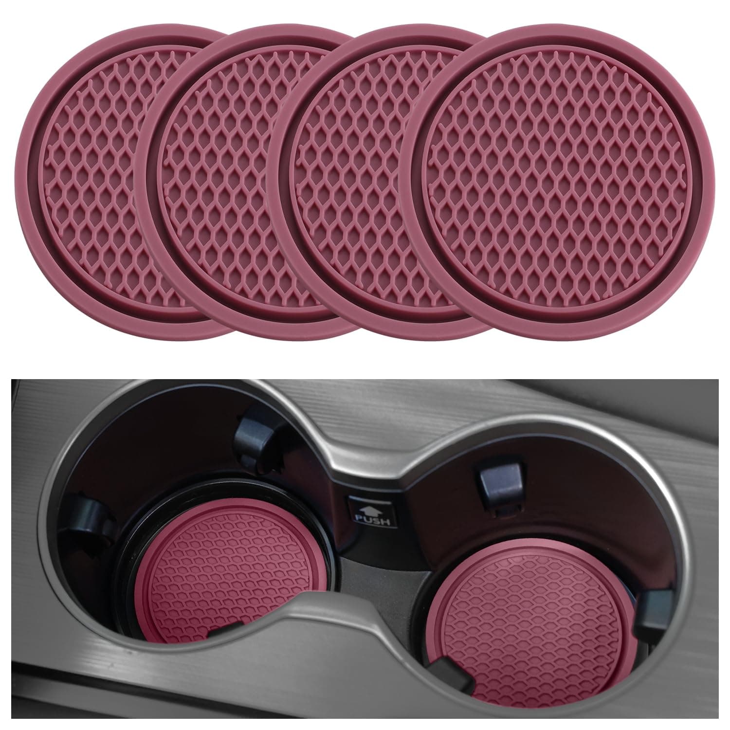SINGARO Car Cup Coaster, 4PCS Universal Non-Slip Cup Holders Embedded in Ornaments Coaster, Car Interior Accessories, Purple Glow