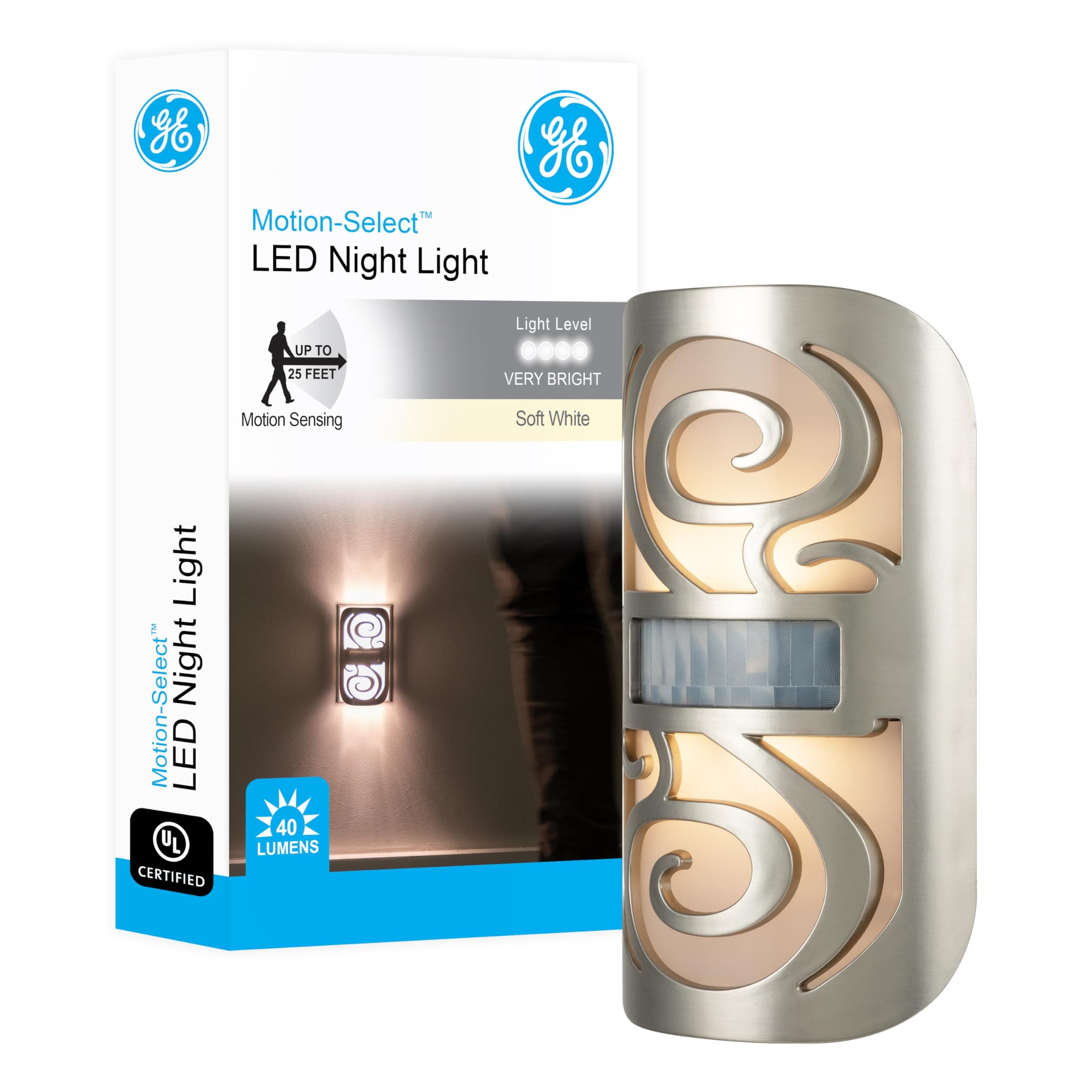 GE LED Motion Sensor Night Light, Motion-Boost,Plug-in, Dusk-to-Dawn, Energy Efficient, UL-Certified, Ideal Nightlight for Bedroom, Bathroom,Kitchen, Hallway,58559, Bronze Swirl, Pack
