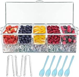INNOVATIVE LIFE Bar Serving Tray on Ice with 5 Compartments Container, Fruit Trays for Serving , Garnish Platters with Lid , Clear