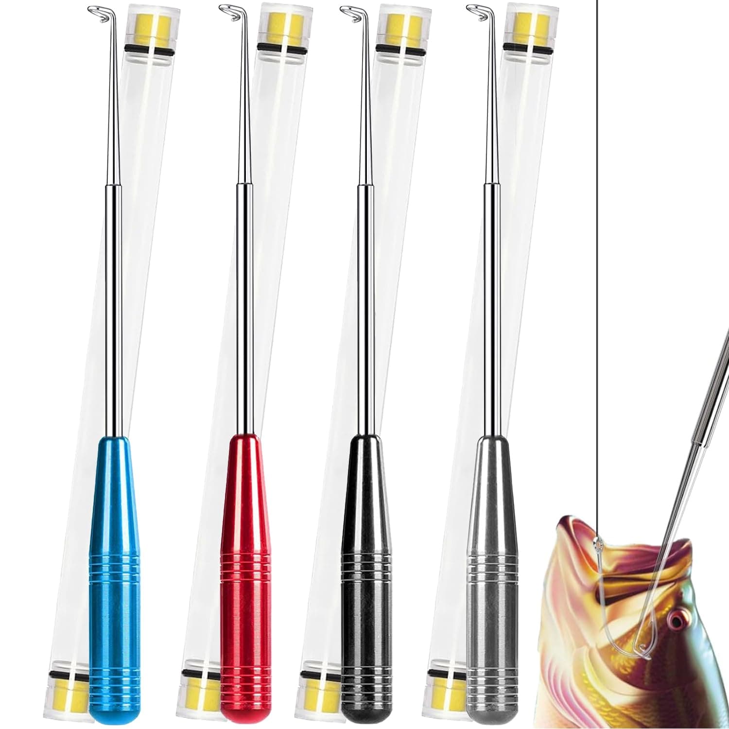 Fish Hook Remover Tool, Fishing Hook Quick Removal Descending Device, Fishing Gear Security Equipment Kits for Adult, Hook Extractor Accessories Detacher Tools with 4PCS Storage Tube