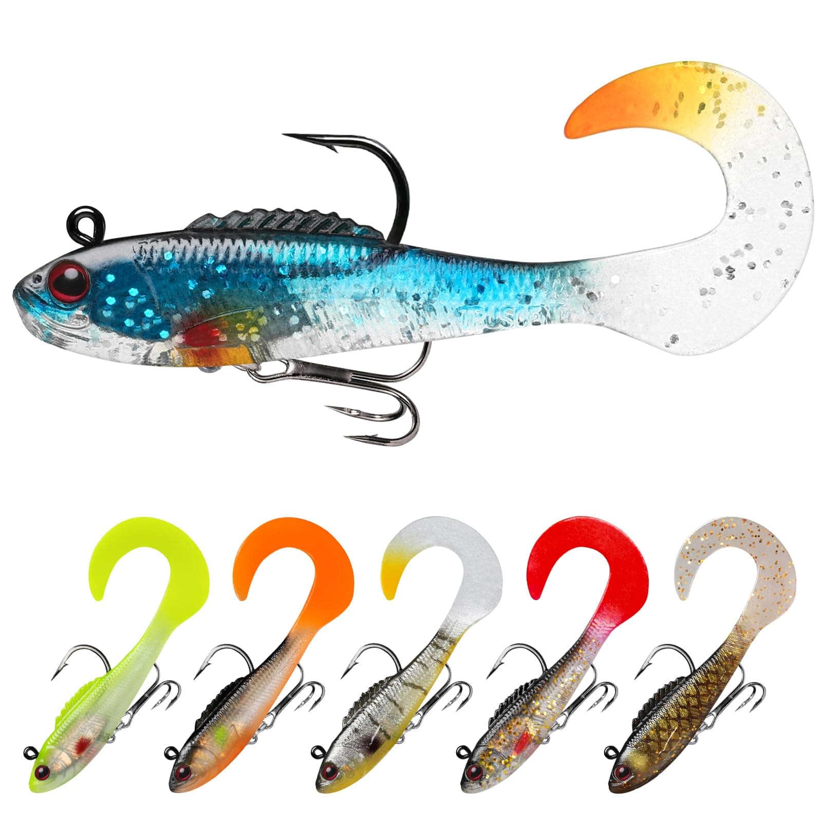 TRUSCEND Easy Catch Pre-Rigged Soft Lures, Unique Vibrating Swim Action and Trembly Sinking Move for More Bites, Amazing Soft Swimbait for Family Fishing, Fishing Lures for Bass Trout