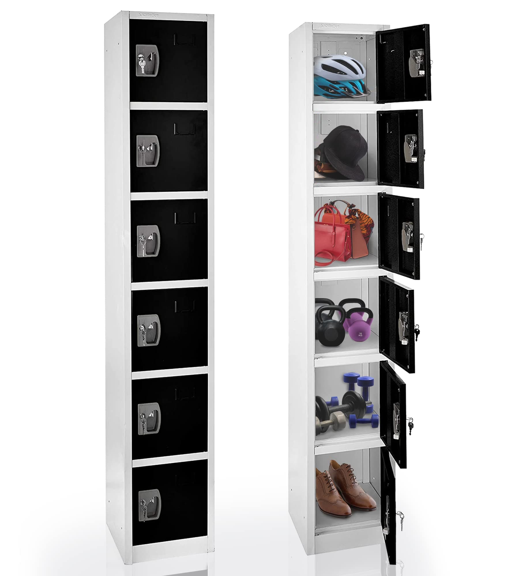 AdirOffice Large School Locker with 6 Doors 6 Hooks Storage Locker for Garage Storage - Office Storage Lockers (6 Door, Black)