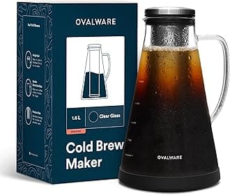 Airtight Cold Brew Iced Coffee Maker (& Iced Tea Maker) with Spout – 1.5L/51oz RJ3 Brewing Glass Carafe with Removable Stainless Steel Filter