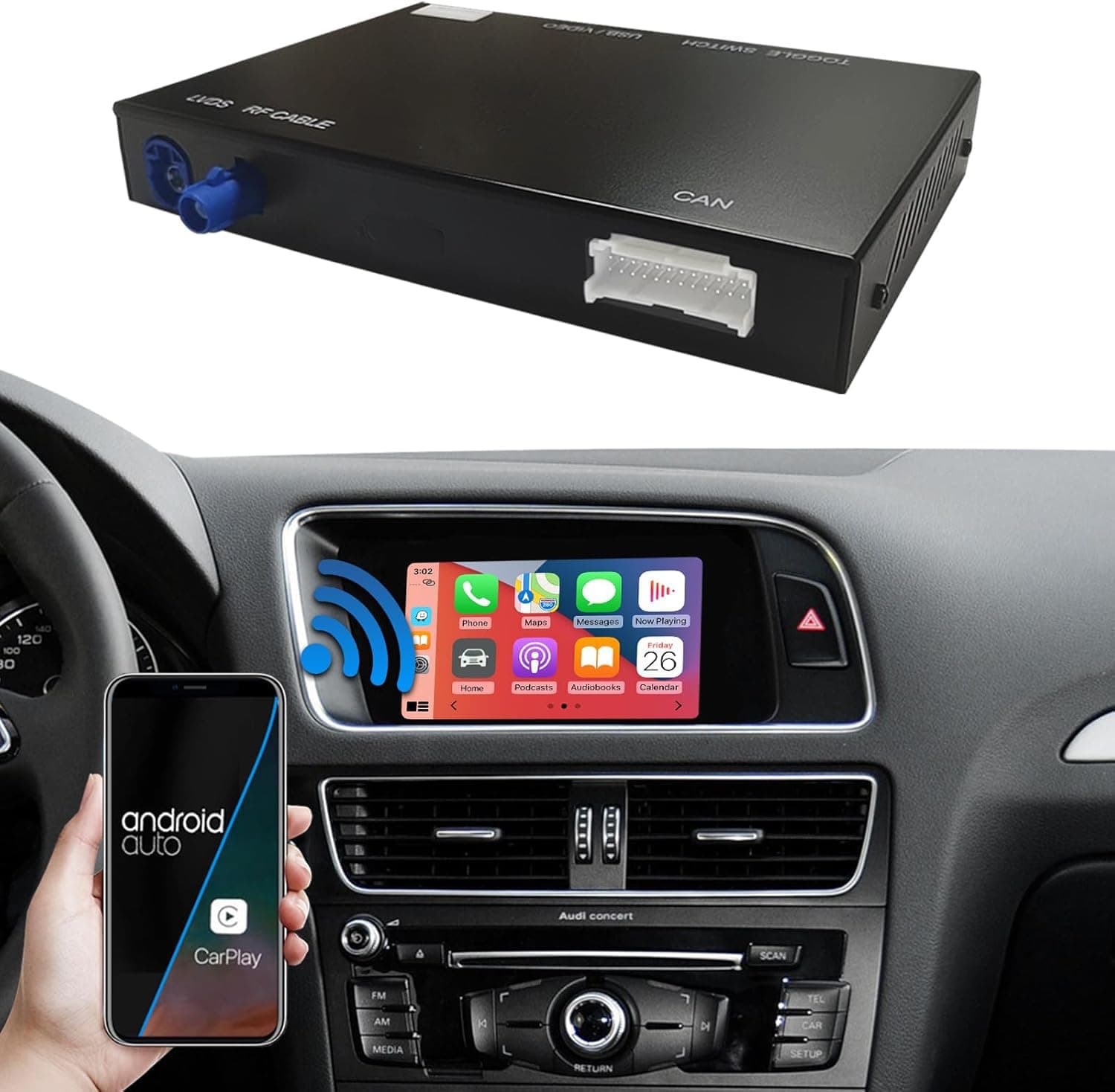 Wireless CarPlay Android Auto Retrofit Kit for Audi A4 A5 S4 S5 (2009-2015) & Q5 (2009-2017) with 2G MMI/Concert Symphony Radio | CarPlay Interface Decoder Box, Support MirrorLink