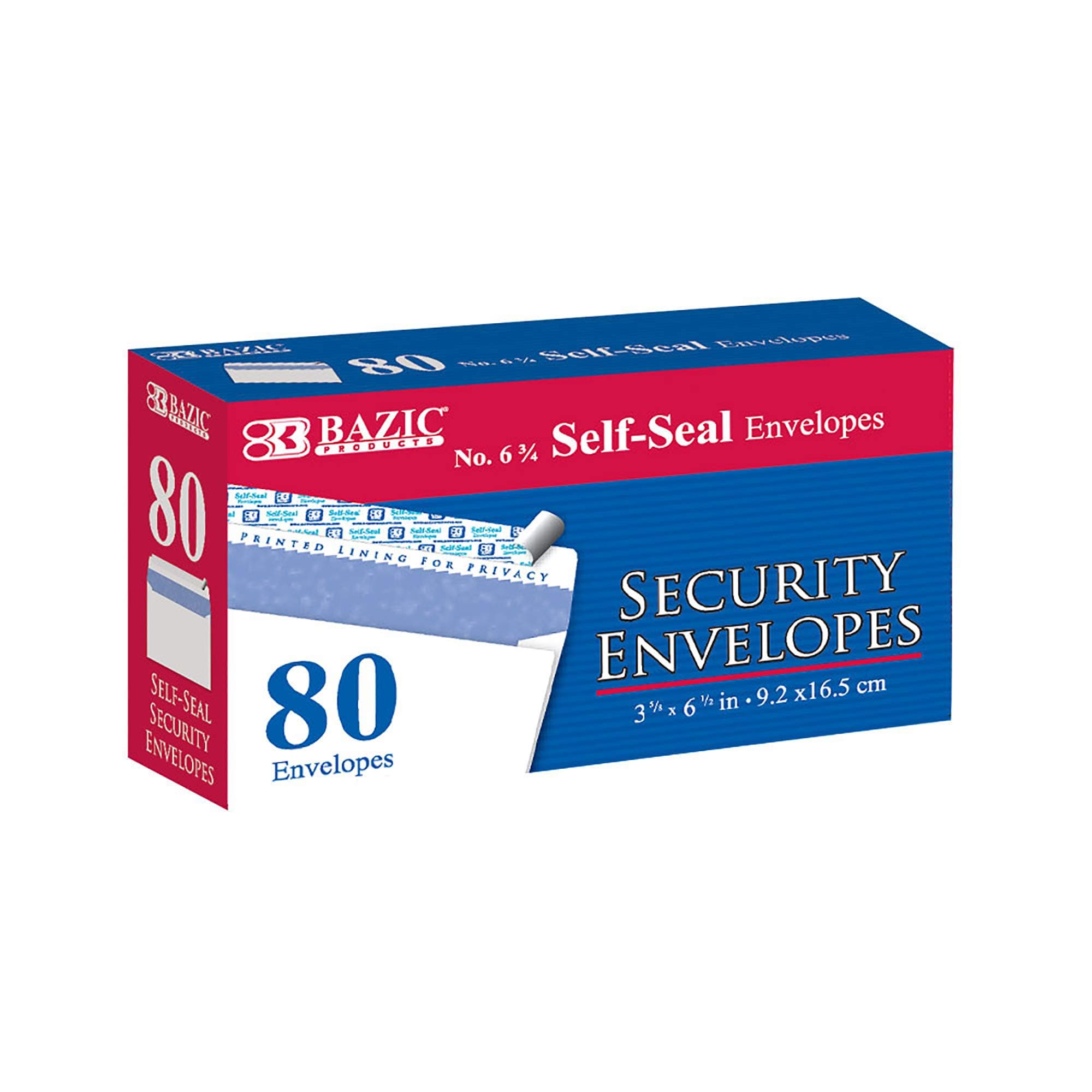 BAZIC Products Security Self Seal Envelope 3 5/8" x 6 1/2" #6, No Window Tint Pattern Mailing Envelopes, Peel & Seal (80/Pack), 1-Pack