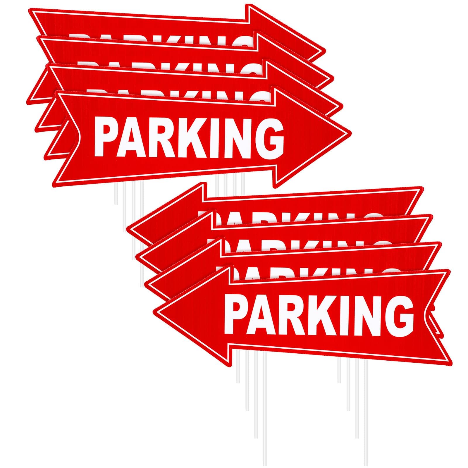 Barydat 8 Pcs Parking Sign with Stake 17 x 6 Inch Outside Event Parking Signs Directional Arrow Corrugated Plastic Signs Outside for Event Left and Right, Double Side Printed