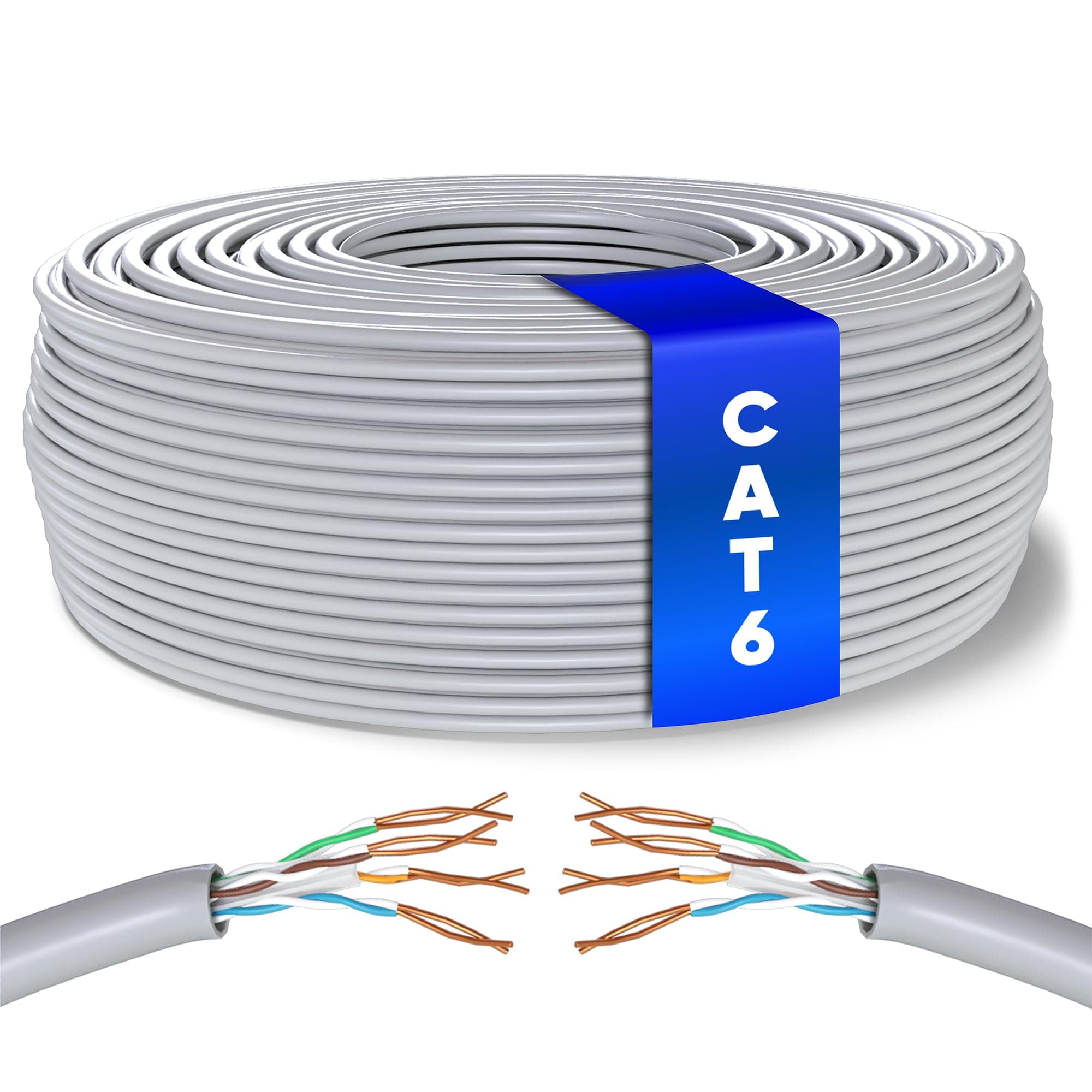 Mr. Tronic Bulk Cat 6 Ethernet Cable 50m, High Speed LAN Ethernet Network Cable, 50m Bulk Cat6 Internet 1 Gbps, 250 MHz, ADSL AWG24, UTP CCA (50 Meters, Grey)