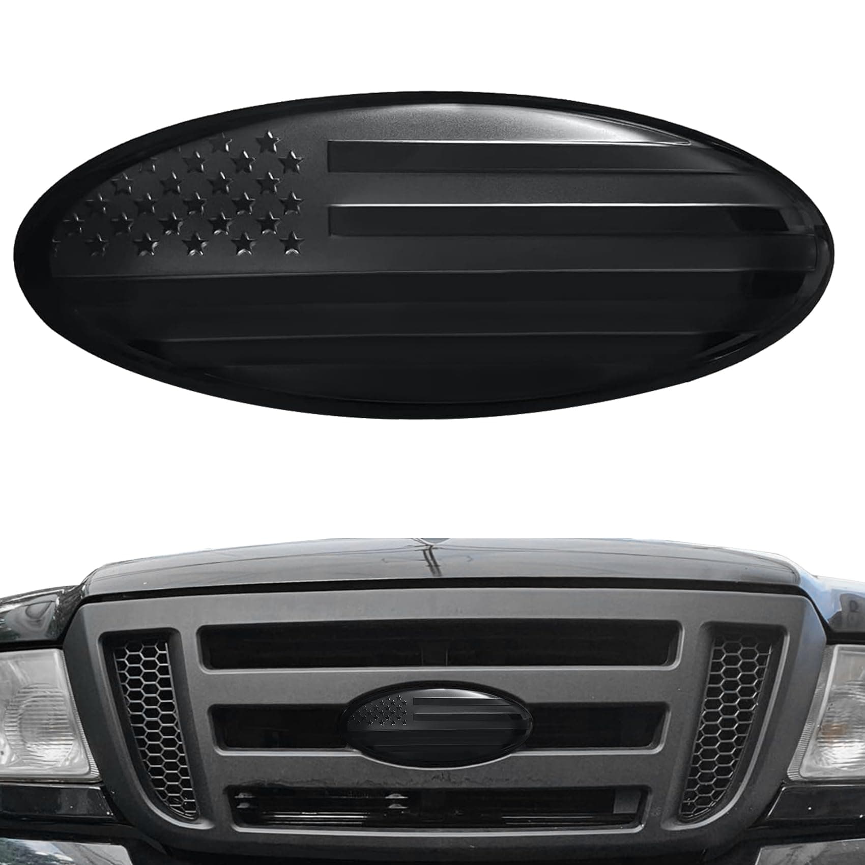 9 Inch Front Grill Rear Tailgate Emblem for 04-14 F150, 11-14 Edge, 11-16 Explorer, 06-11 Ranger, 07-14 Expedition Exterior Accessories Decor Overlay American Flag Oval Emblem Protector Decor Decal