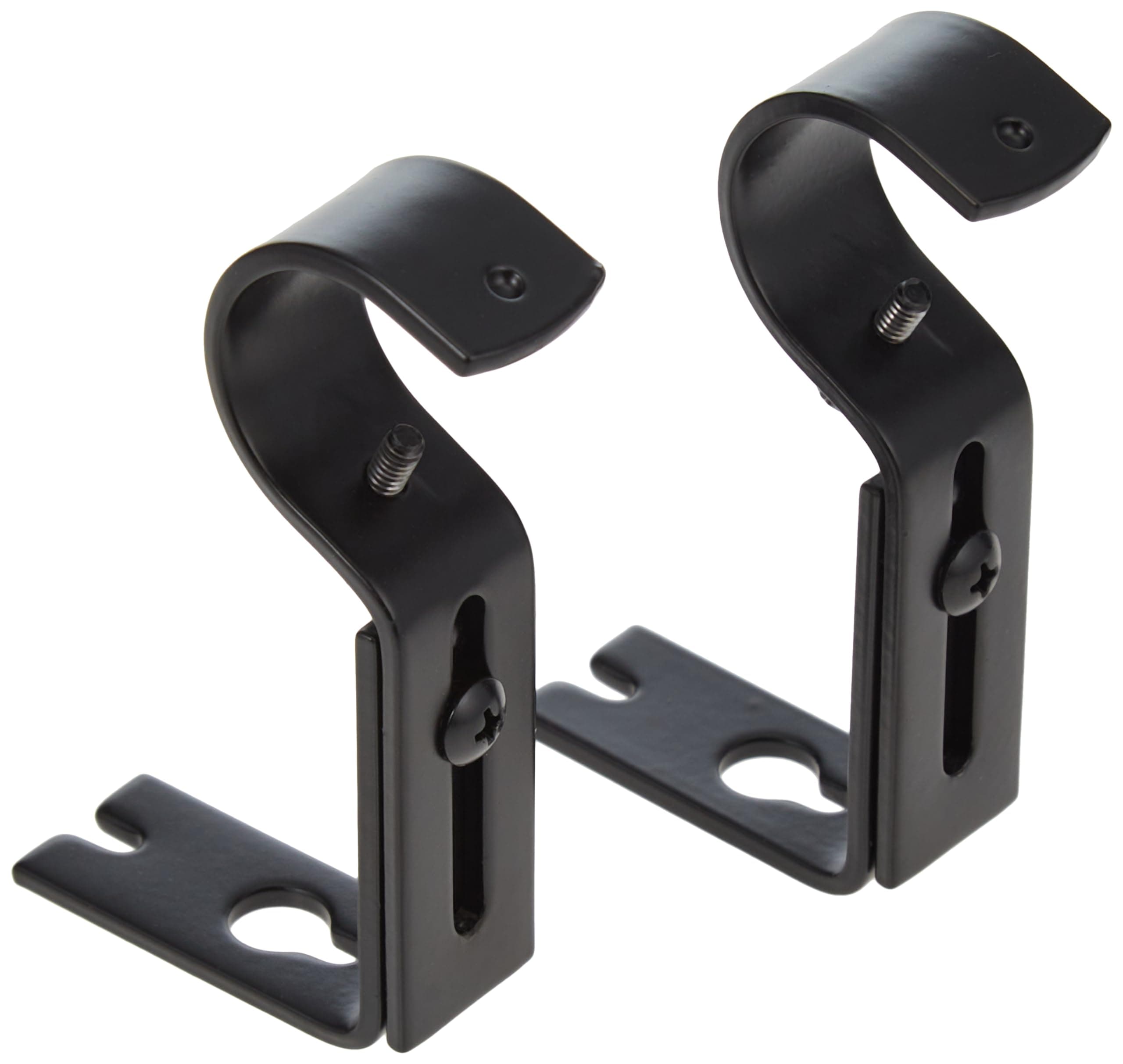Amazon Basics Sturdy Adjustable Curtain Rod Wall Bracket Hooks, Fits Rods up to 1-inch, Hardware Included, Set of 2, Black