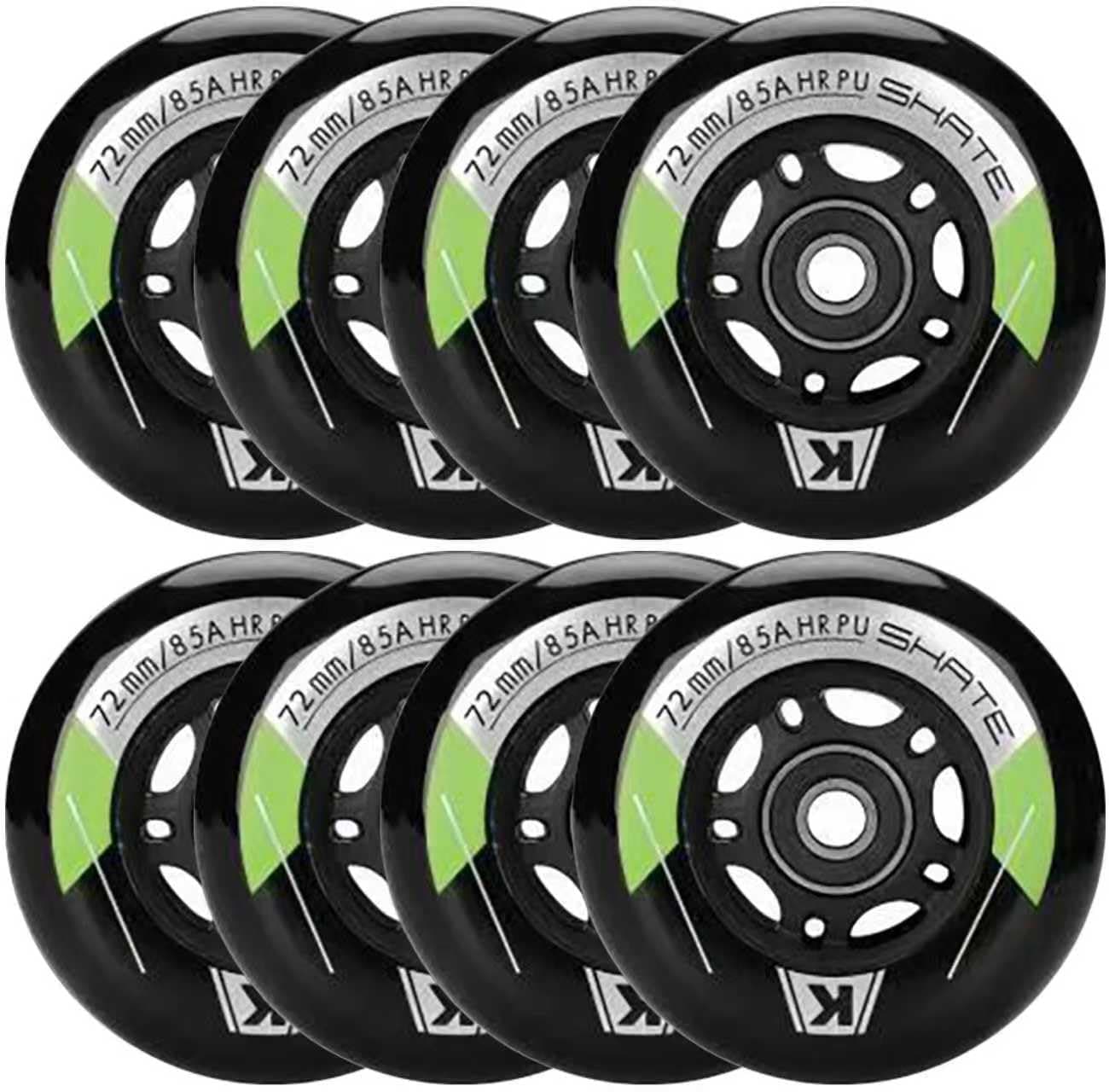 8 Pack Inline Skate Wheels 64mm-80mm with ABEC9 Bearings for Rollerblade, Roller Derby, K2 Skate - 85A Indoor Outdoor - Black Polyurethane Wheels