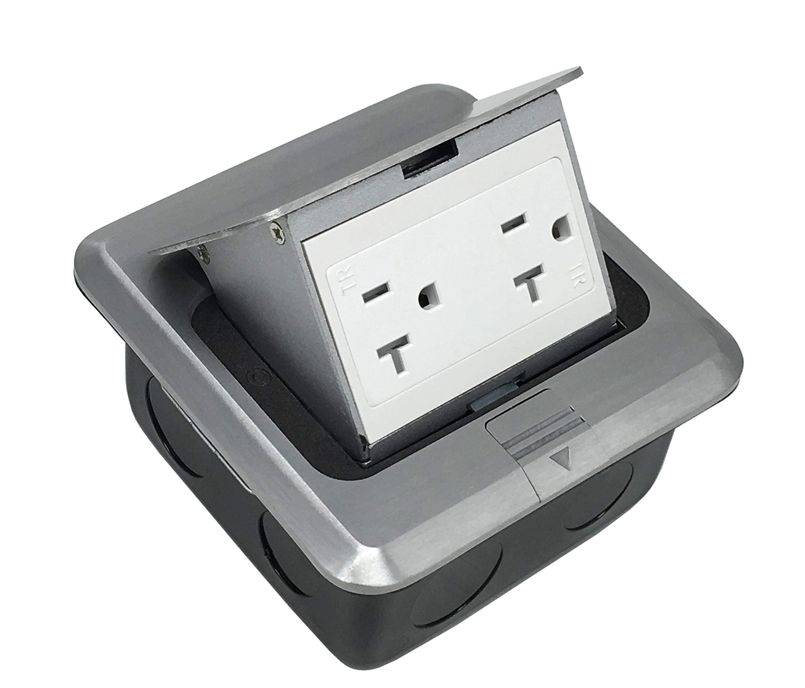 Pop Up Floor Box Countertop Box w/15A with Duplex Receptacle - Brushed-Stainless Finish