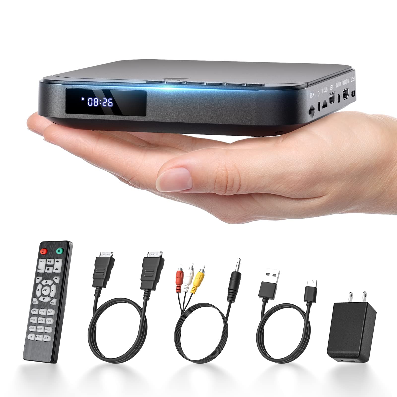 Desobry Mini Hdmi Dvd Player, Small Player For Tv, Compact Hd 1080P Smart Tv With All Regions, Cd Av Output, Usb/Tf Card Input