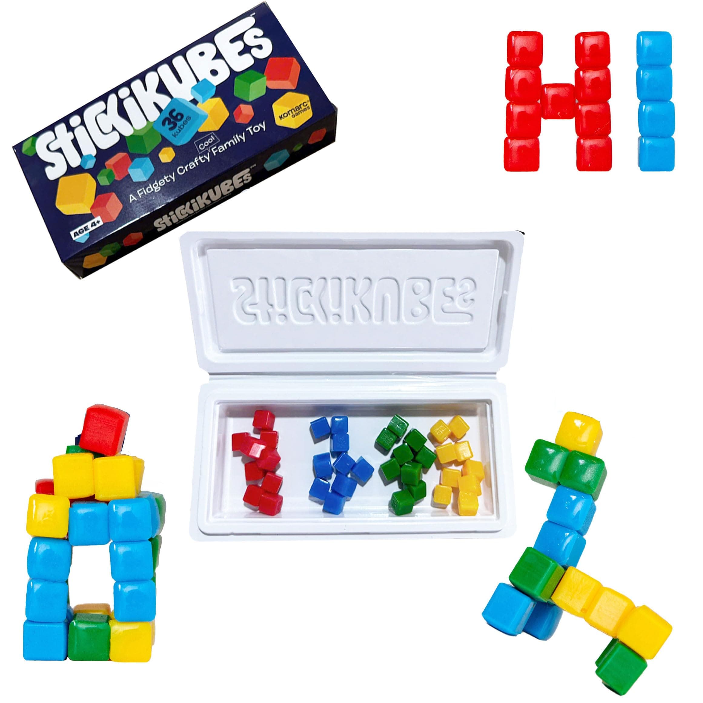 StickiKubes - Mini Stacking Cubes That Stick to Anything - 36 Cubes in 4 Colors