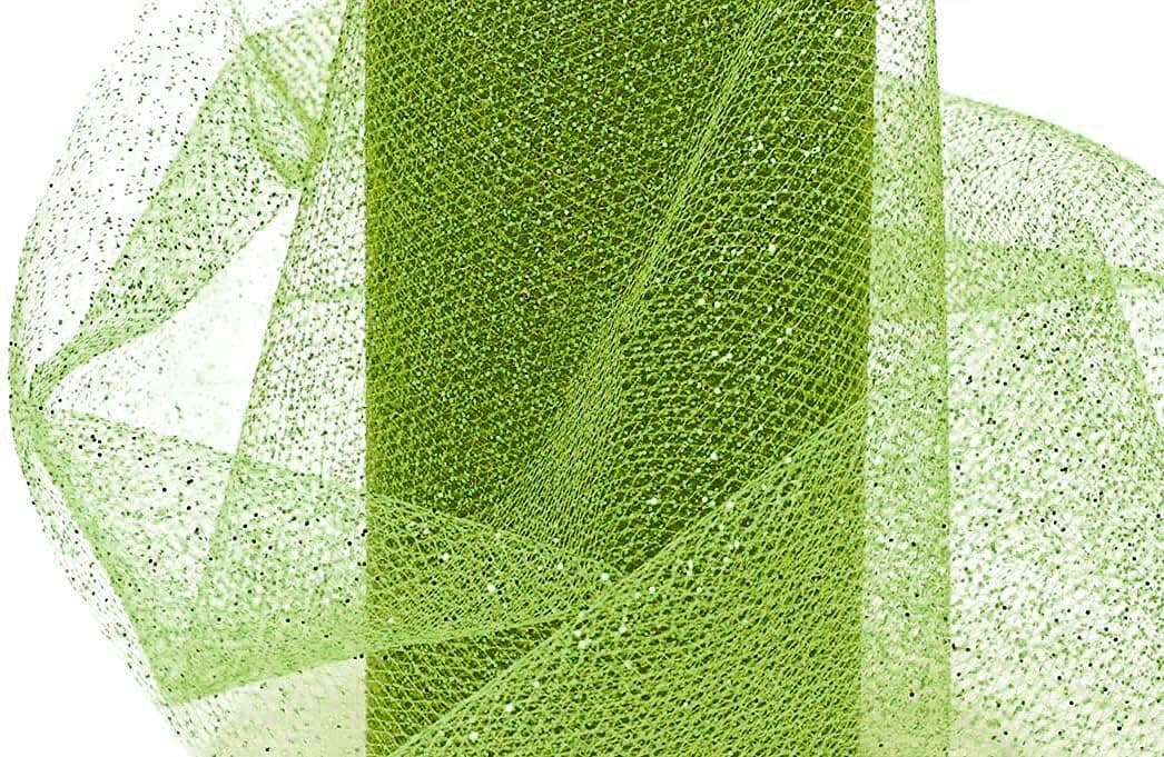 ProKart Premium Net Fabric Mesh Solid Glitter Cloth for Flower Bouquet, Trousseau Packing, Fabric for Gift Wrapping, Party Hall Decor, Sweet Boxes, Gift Decoration (10 Meters, Green Gold)