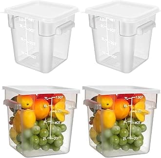 Lallisa 4 Pcs 8qt & 4qt Clear Food Storage Containers with Lids Handles and Scales, Stackable Plastic Square Food Storage Containers for Dough Proofing Baking Kitchen Restaurant(White)