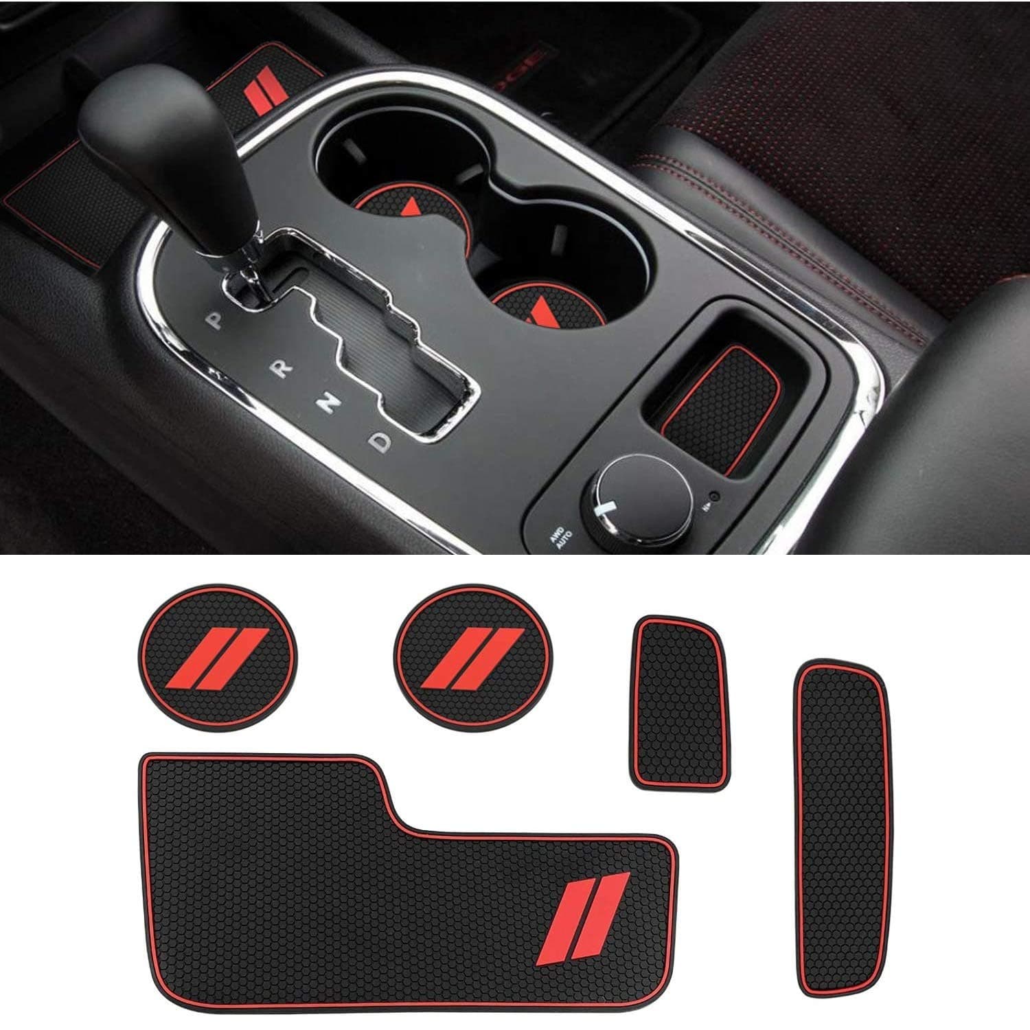 5pcs Cup Holder Liner Compatible for Dodge Durango 2014-2020 Custom Fit Cup Holder Insert & Center Console Mats Non Slip Storage Bin Trim Mat