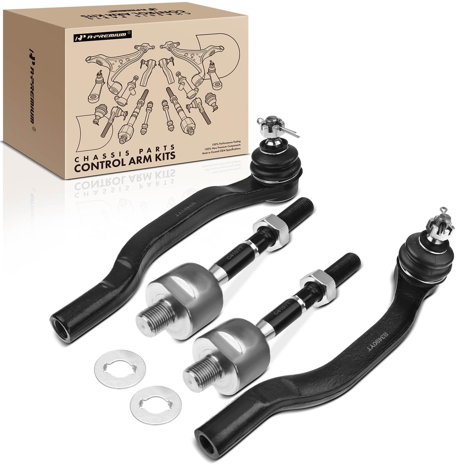 A-Premium Set of 4, Front Inner & Outer Tie Rod End Kit, Compatible with Honda Accord 1998-2002, Acura TL 1999-2003, CL 2001-2003