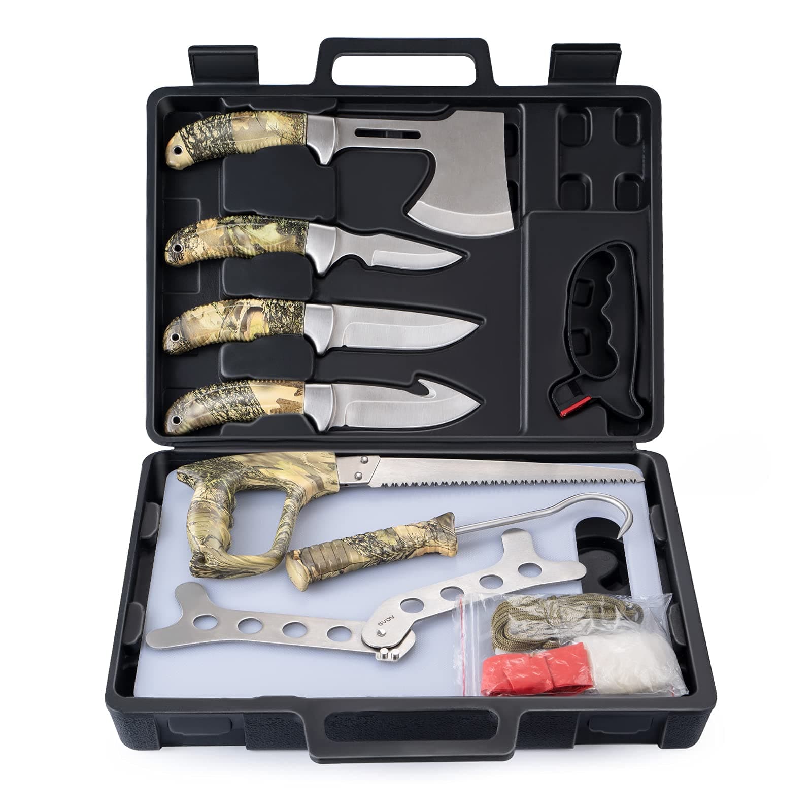 Hunting Knife Set - Deer Field Dressing Kit, Game Processor Set With Gut Hook Skinner, Spreader, Gloves - 14 Pieces Hunting Knives for Men for Christmas Presents