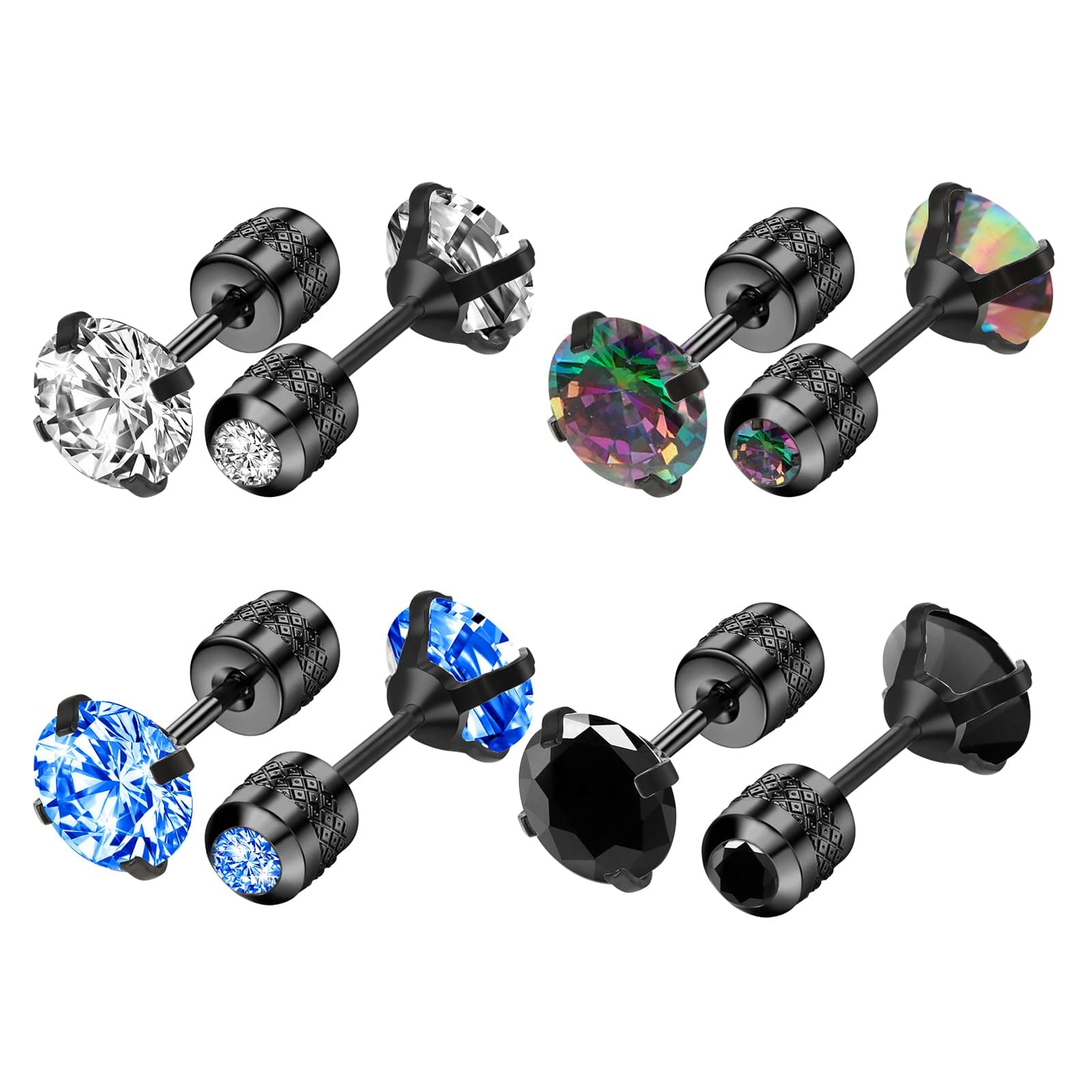 4Pairs Small Cubic Zirconia Stud Earrings Tiny Diamond Stud Earrings Stainless Steel Cartilage Earring Set for Men Women