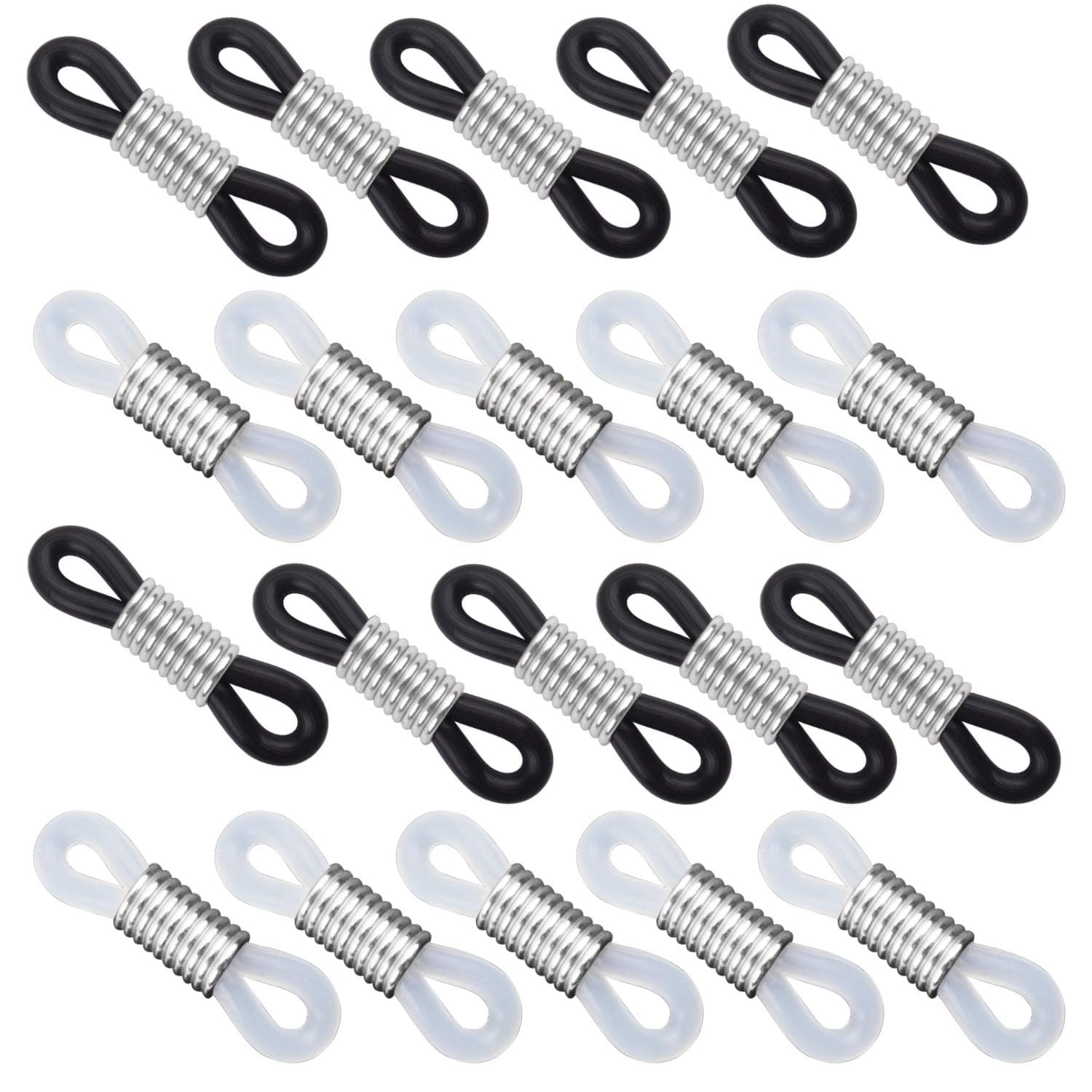 Jdesun 20 Pieces Eyeglass Chain Ends,Silver Adjustable Long Spring Rubber Ends Connectors for Eye Glasses Holder Necklace Chain
